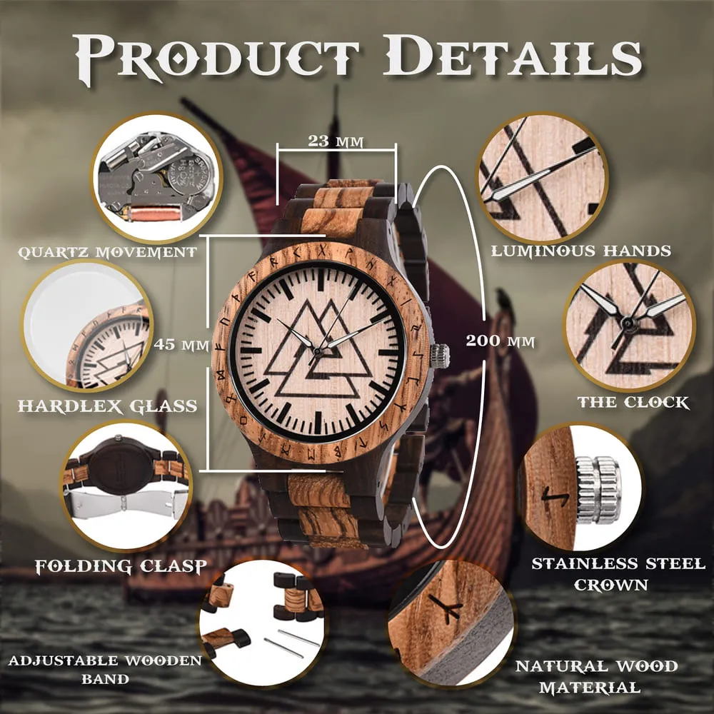 Valknut Handmade Engraved Wooden Watch