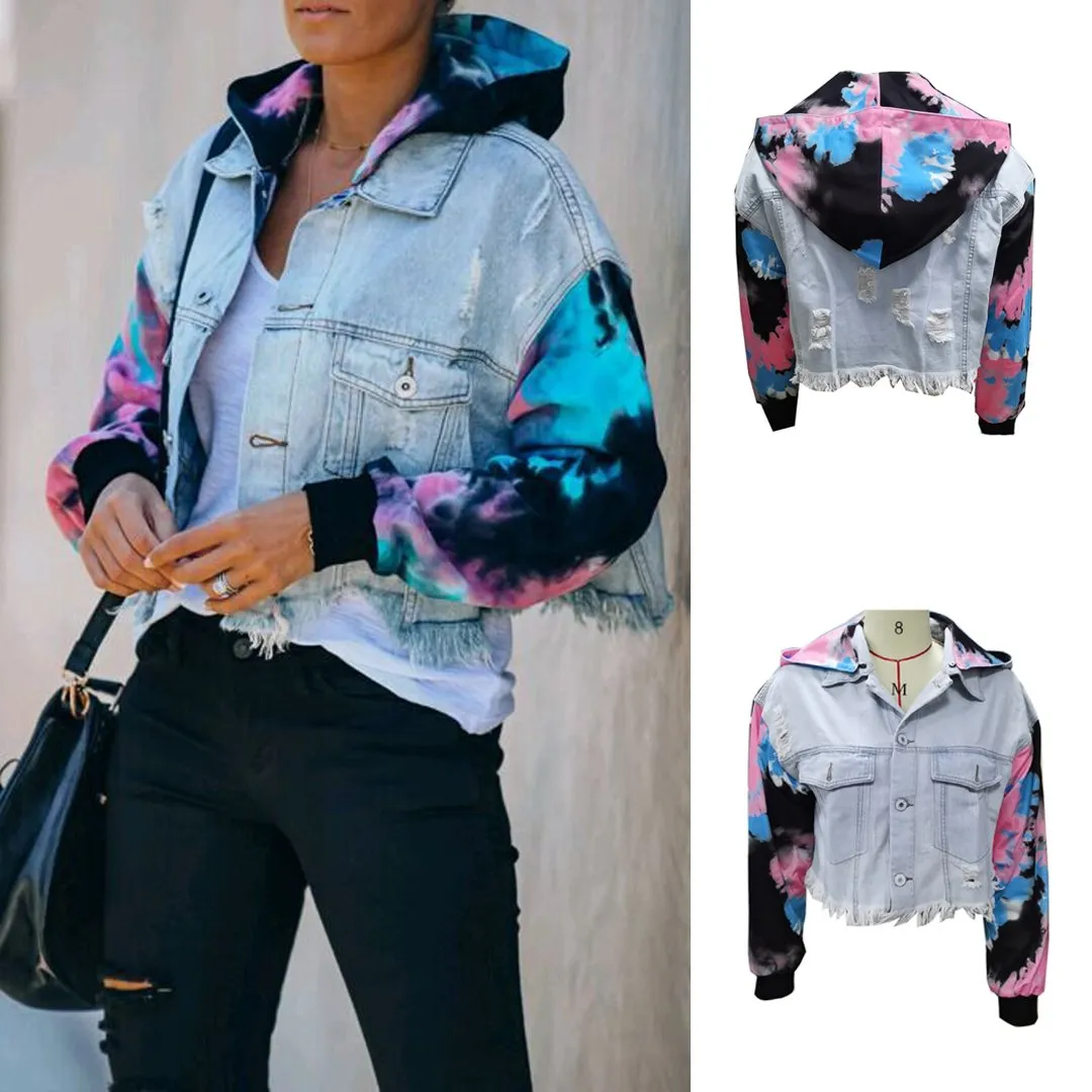 VESTE EN DENIM  CAPUCHE TIE DYE