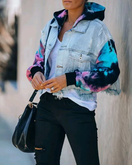 VESTE EN DENIM  CAPUCHE TIE DYE