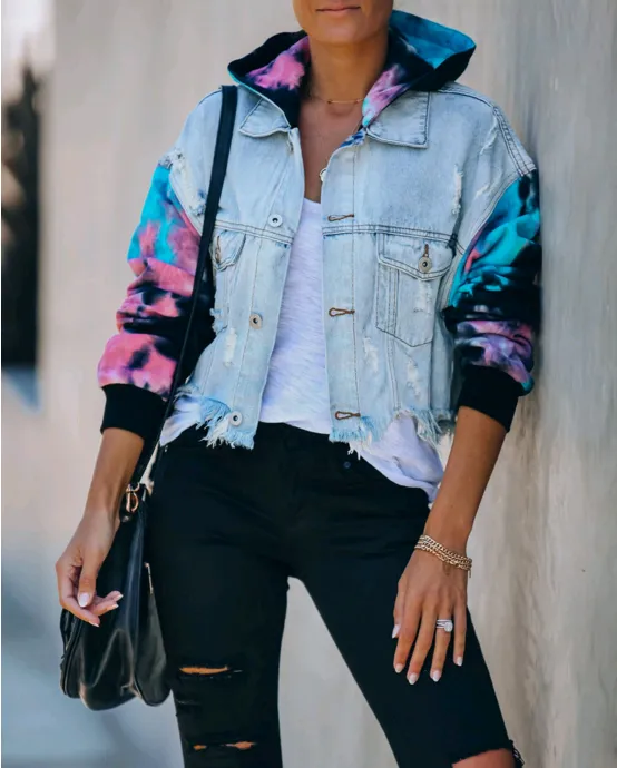 VESTE EN DENIM  CAPUCHE TIE DYE