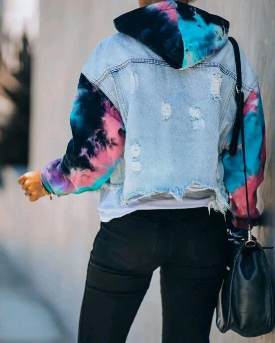 VESTE EN DENIM  CAPUCHE TIE DYE