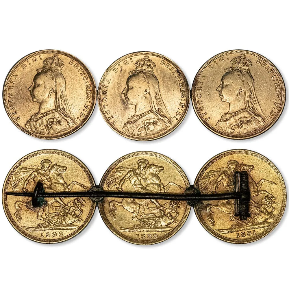 Victoria Gold Sovereign Trio Brooch/Pin (AGW: .7065) - Extremely Fine Detail (Jewelry)