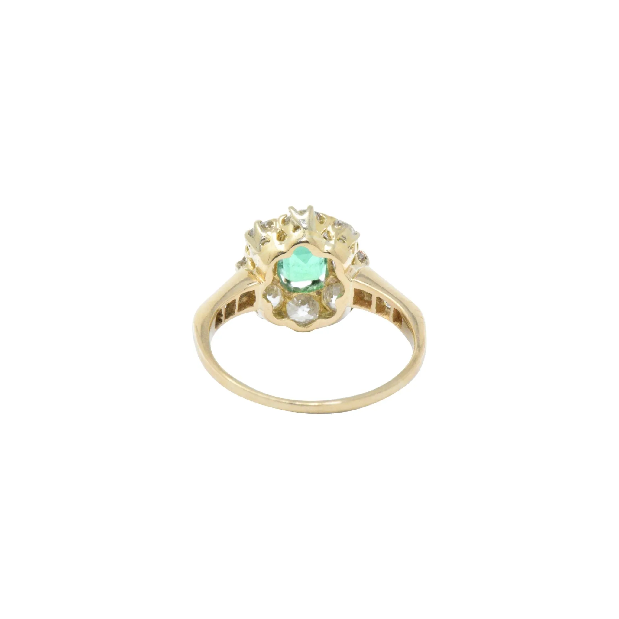 Victorian 1.45 CTW Emerald Diamond 14 Karat Gold Cluster Ring