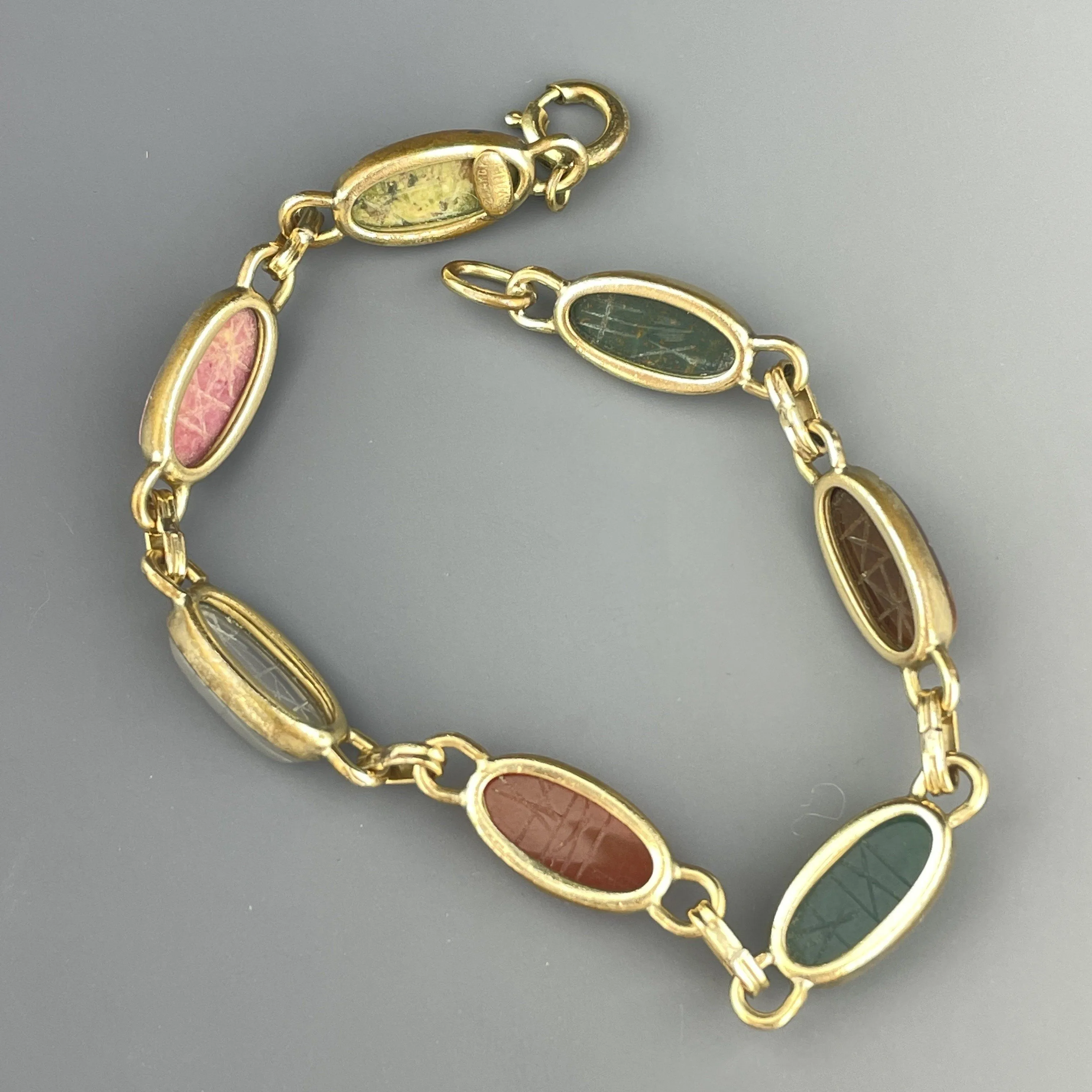 Vintage 14K Gold Fill Egyptian Revival Beetle Bug Scarab Bracelet