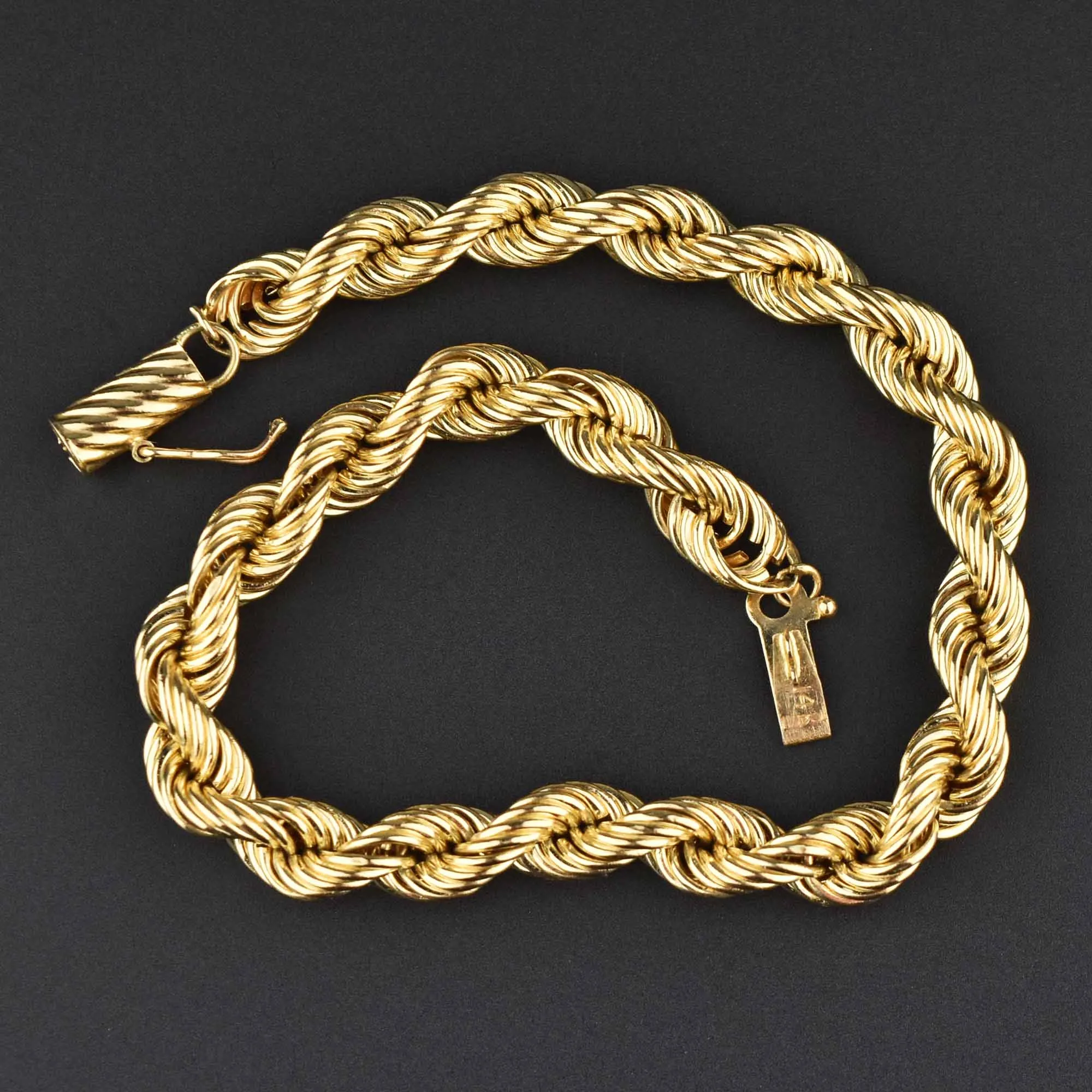 Vintage 14K Gold French Rope Chain Bracelet