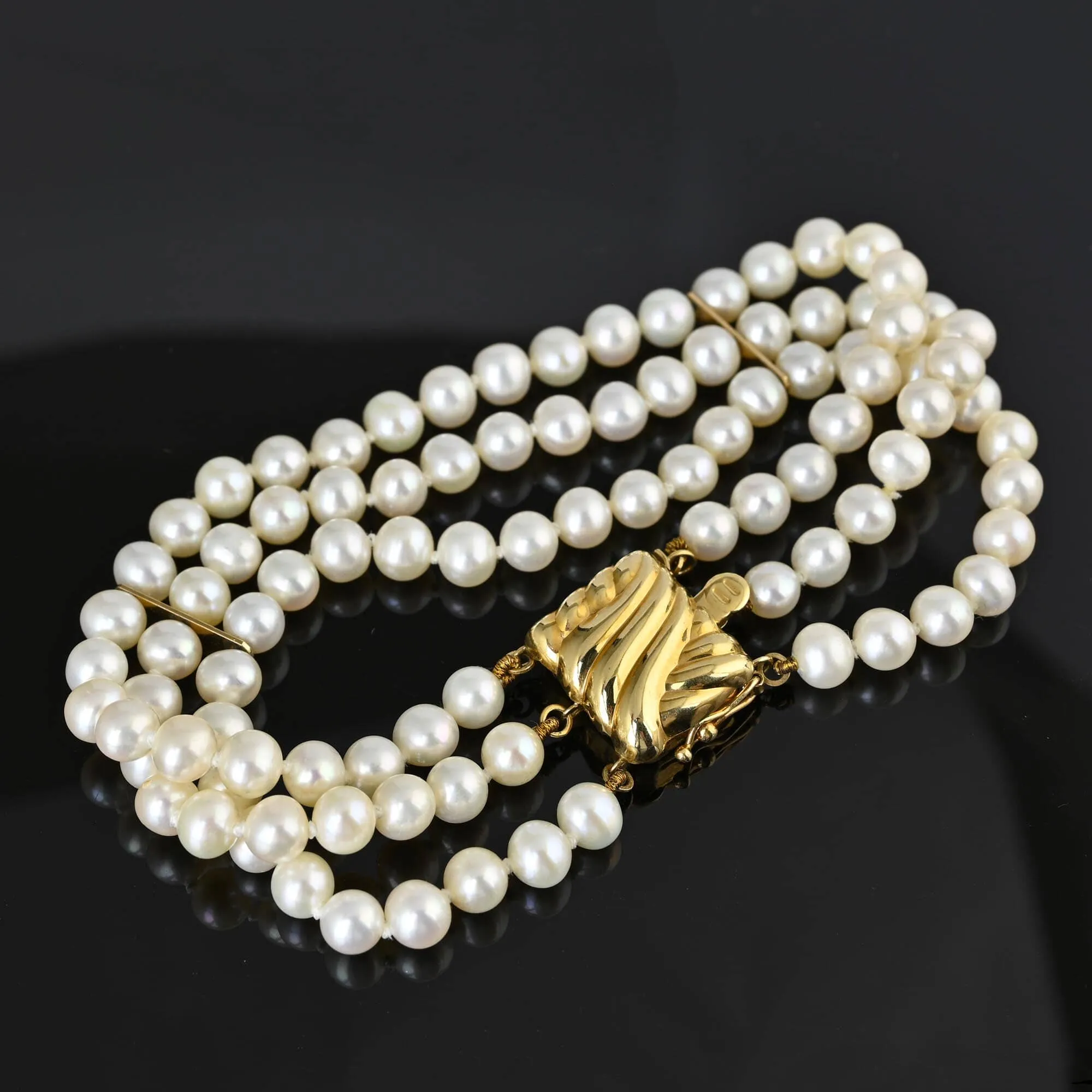 Vintage 14k Gold Three Row Pearl Bracelet