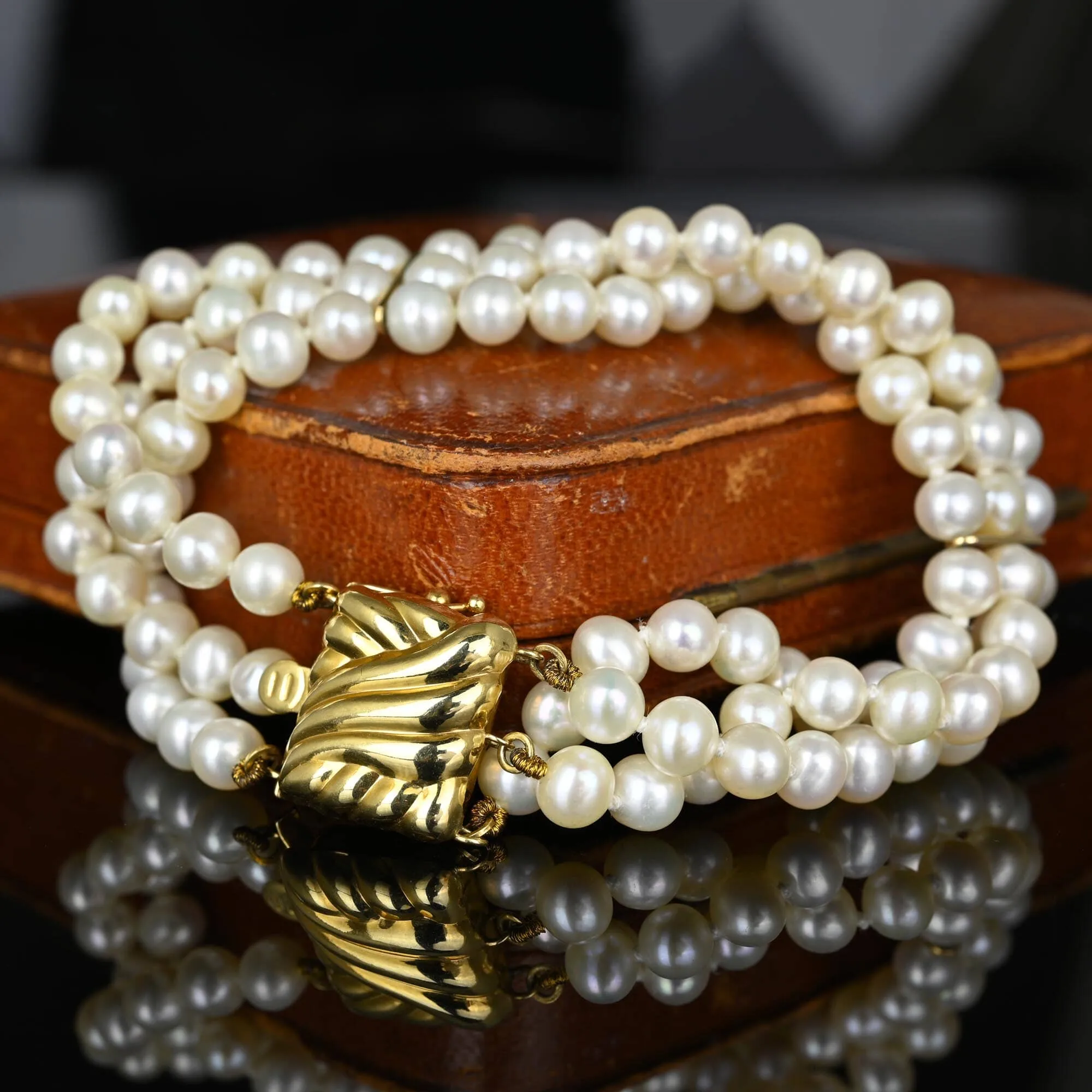 Vintage 14k Gold Three Row Pearl Bracelet