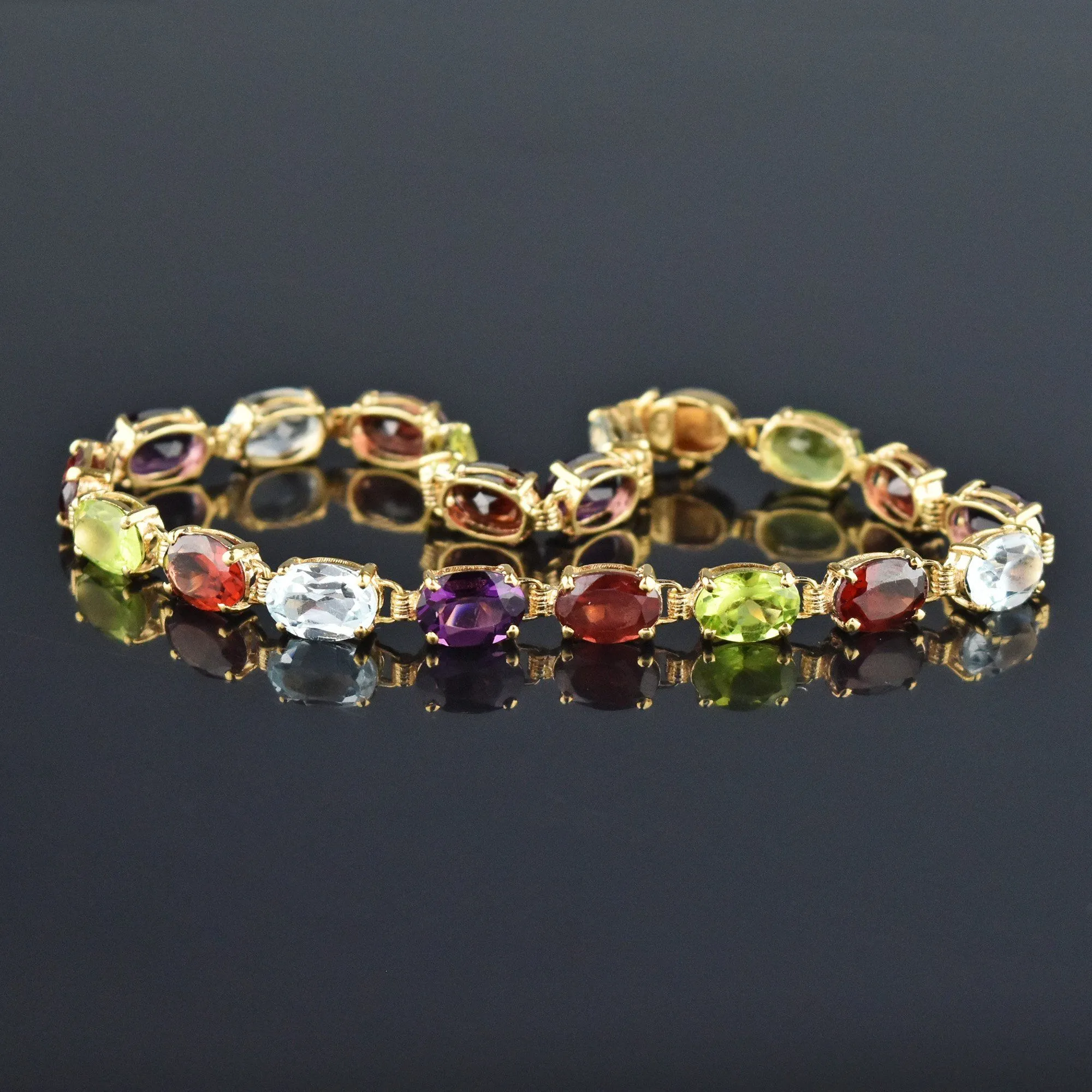 Vintage 14K Yellow Gold Harlequin Multi-Gemstone Bracelet