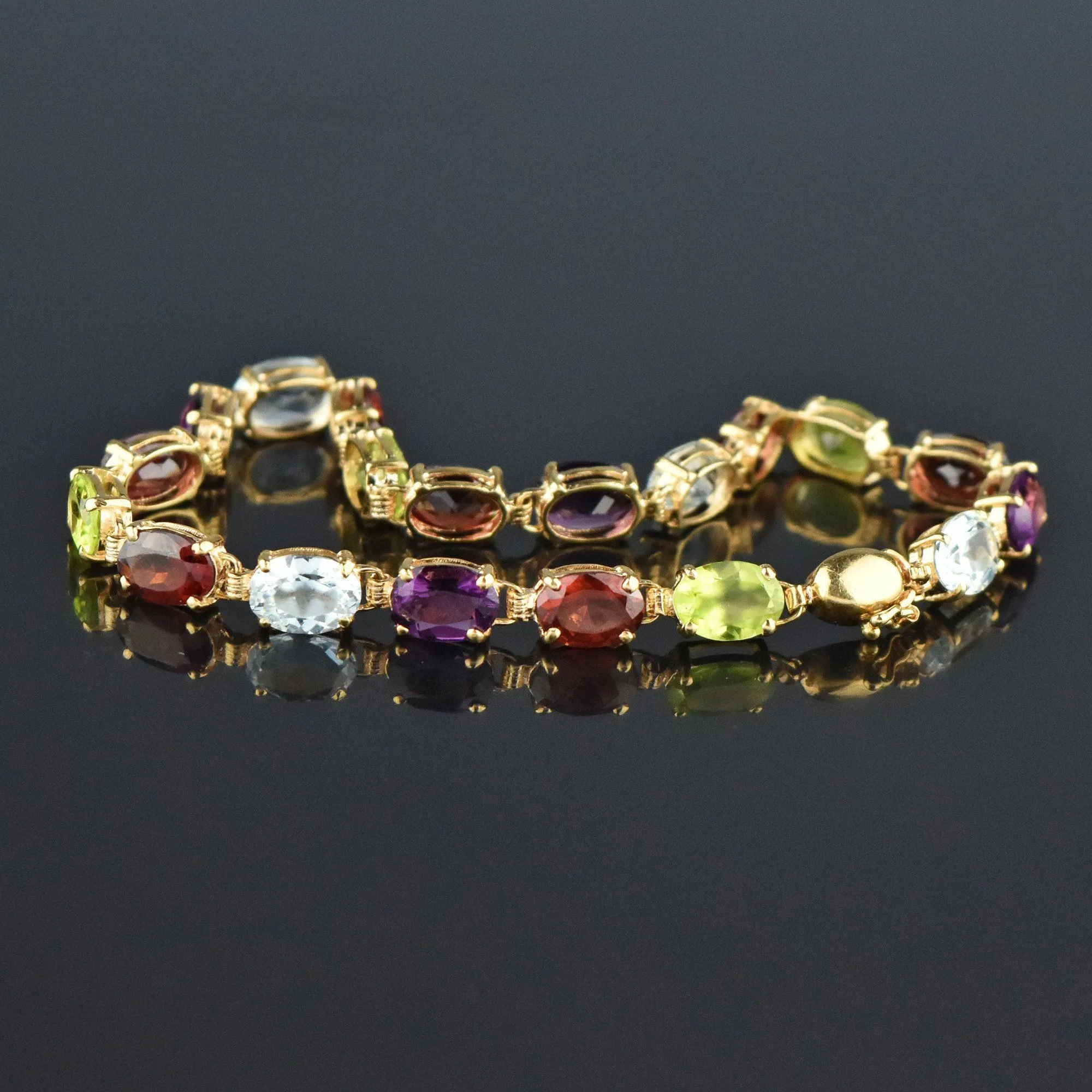 Vintage 14K Yellow Gold Harlequin Multi-Gemstone Bracelet