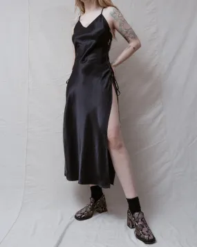 Vintage Black Satin Slip Dress (S/M)