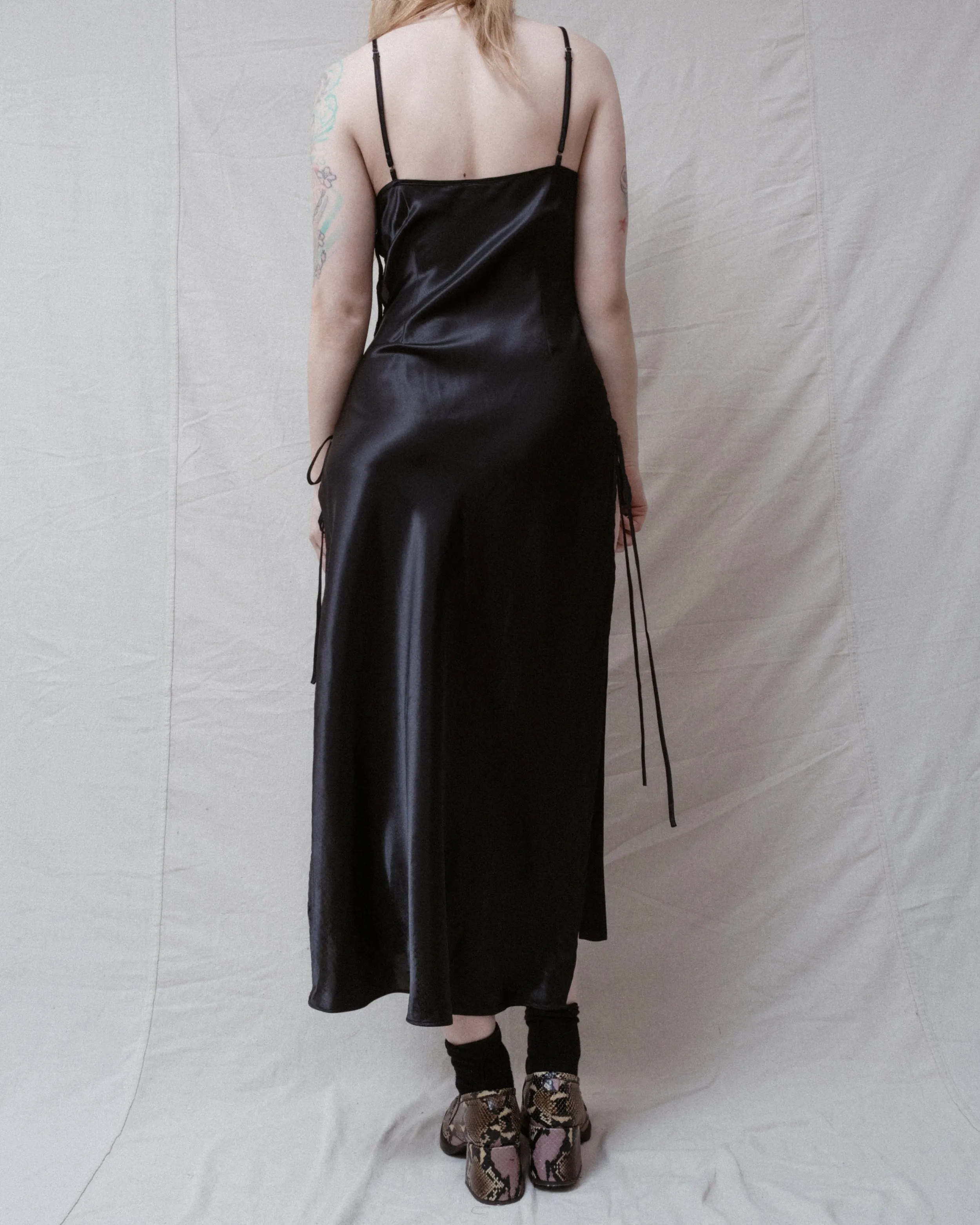 Vintage Black Satin Slip Dress (S/M)