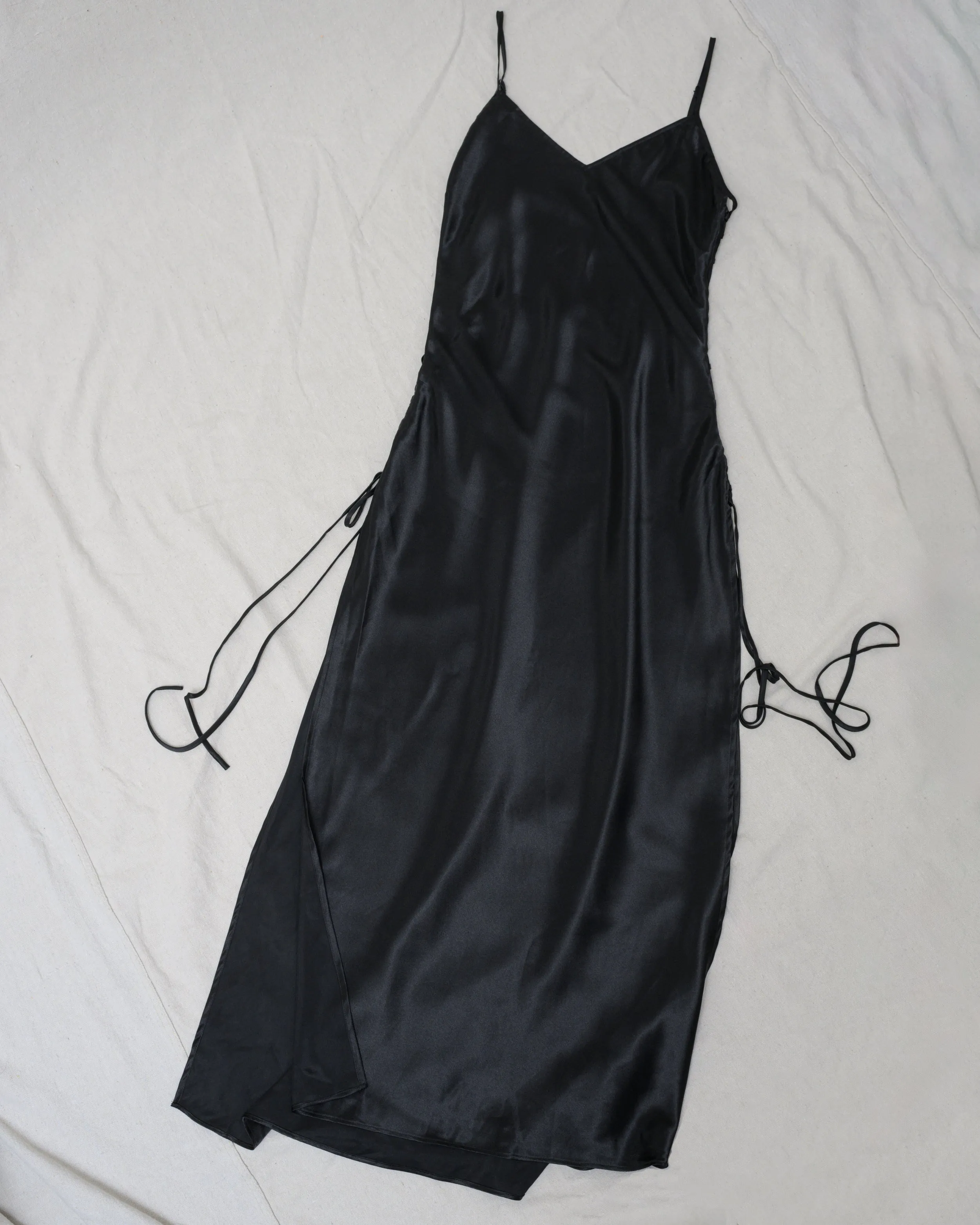 Vintage Black Satin Slip Dress (S/M)