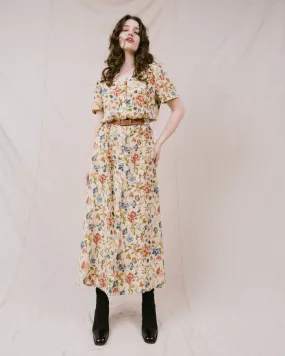 Vintage Floral Silk Dress (S/M)