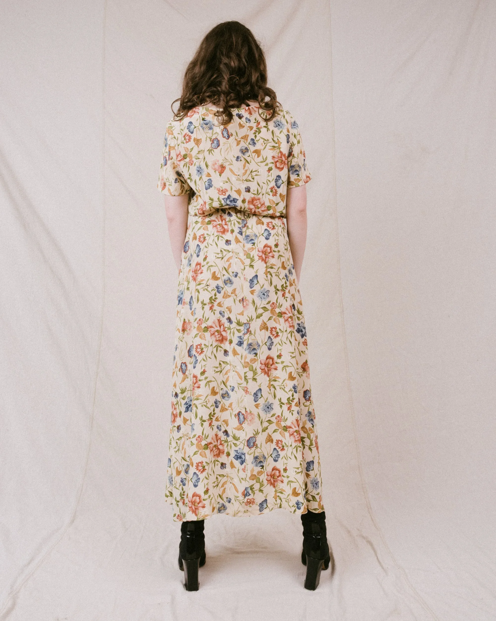 Vintage Floral Silk Dress (S/M)