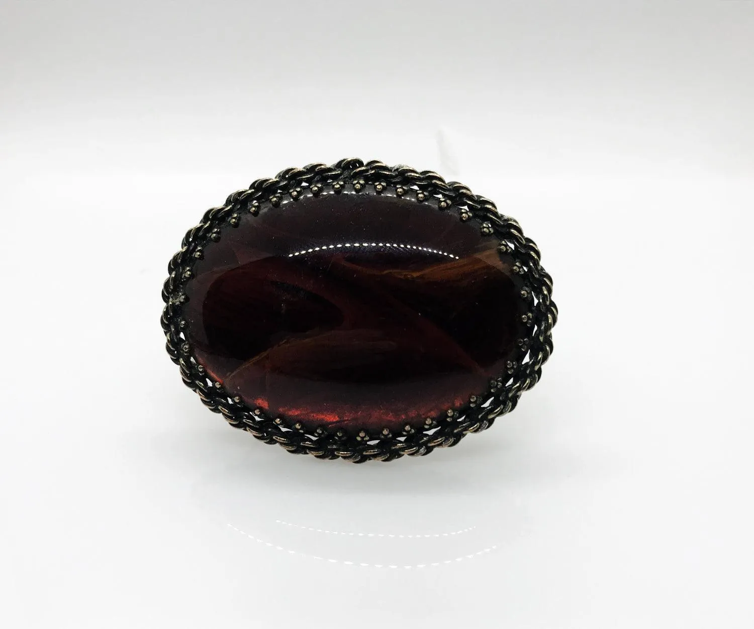 Vintage Large Hattie Carnegie Oval Faux Tortoise Brooch