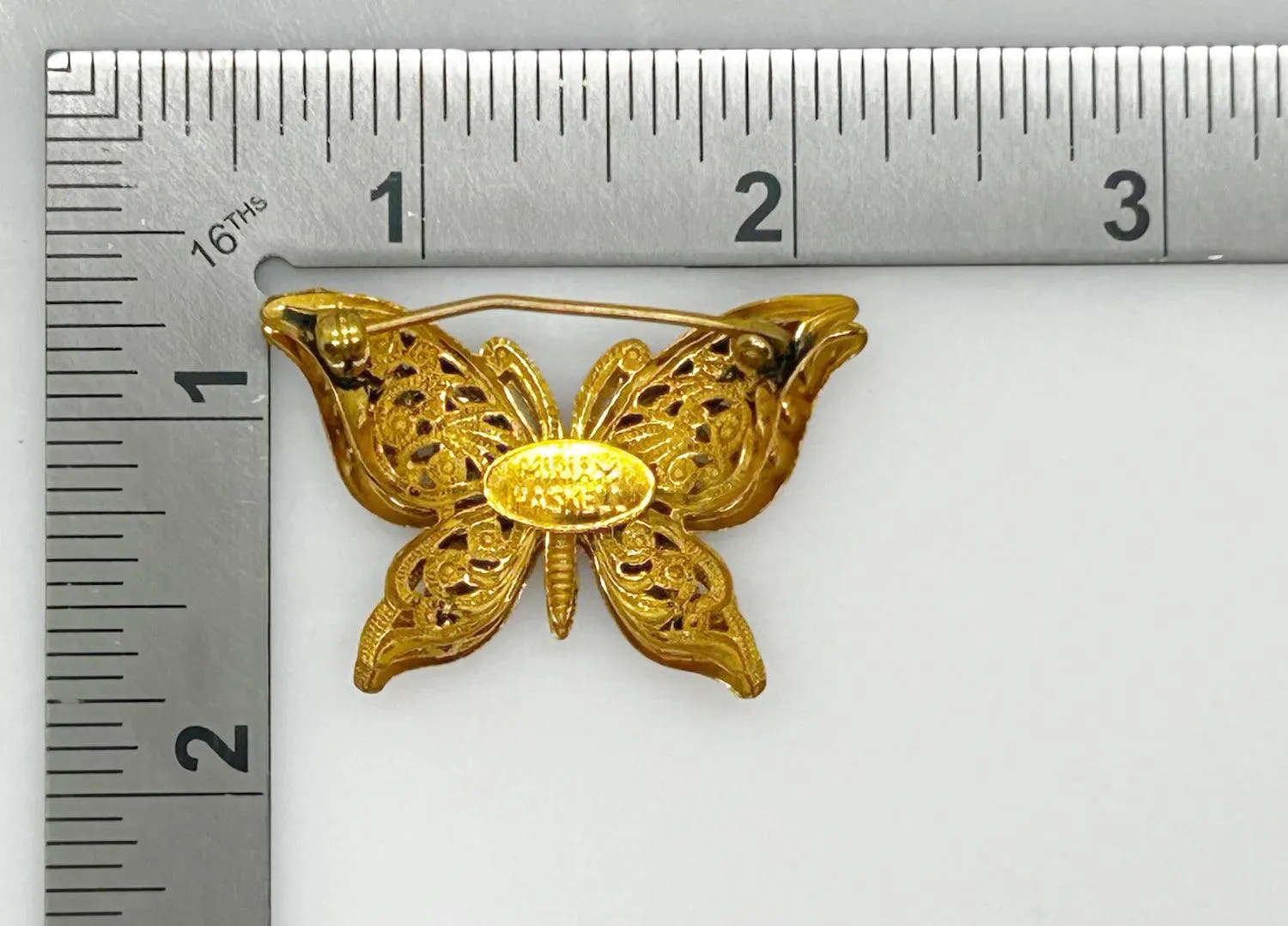 Vintage Miriam Haskell Gold Tone Layered Butterfly Brooch