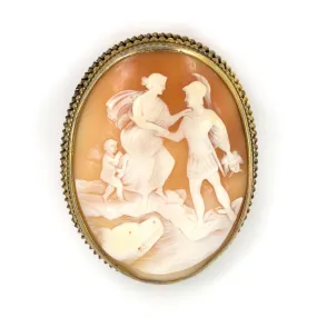 Vintage Shell Cameo 14k Gold Brooch of Perseus and Andromeda