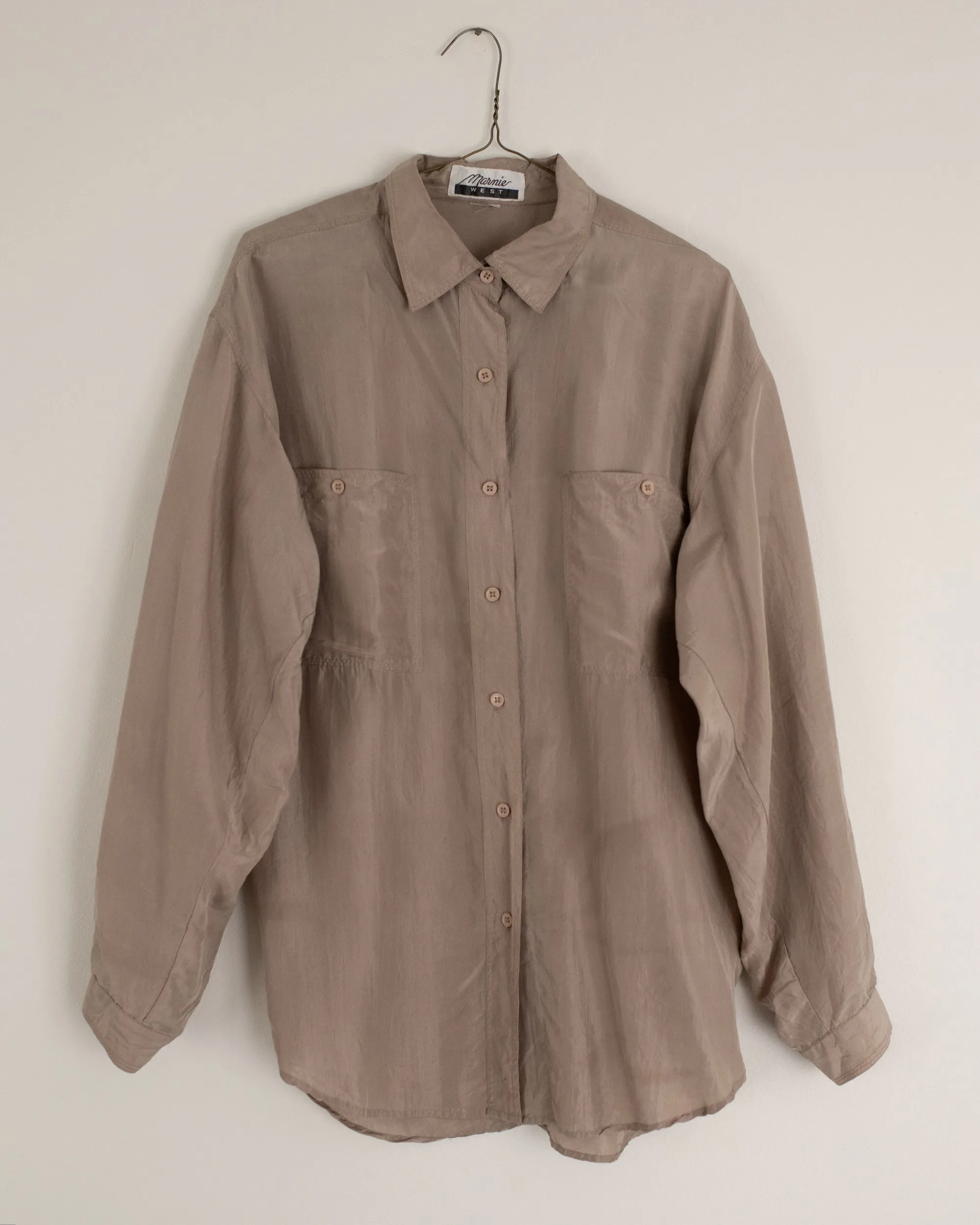 Vintage Taupe Silk Blouse (S/M)