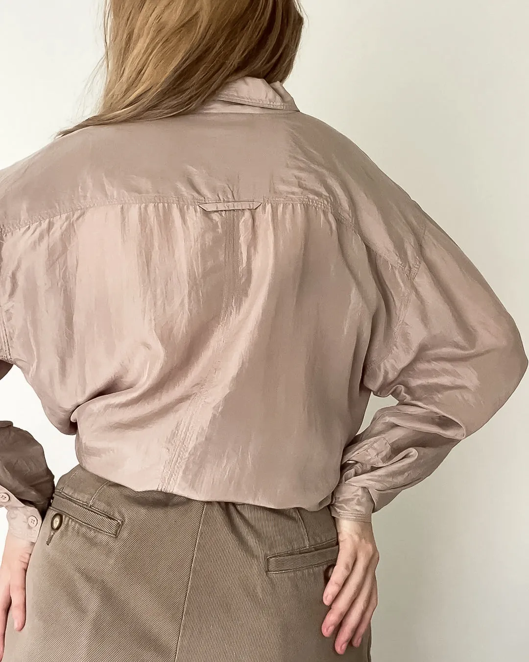 Vintage Taupe Silk Blouse (S/M)