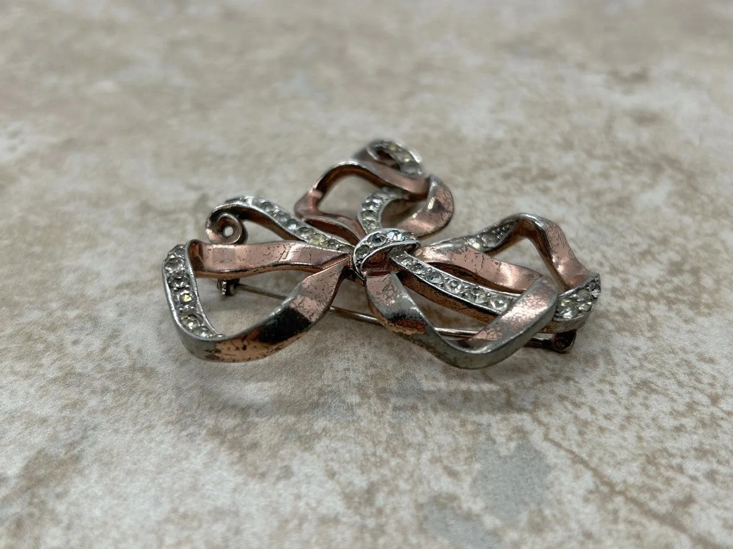 Vintage Trifari Rhinestone Studded Bow Brooch