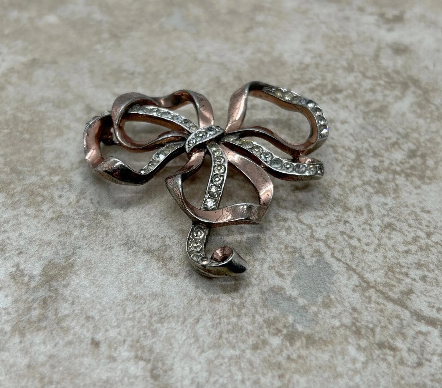 Vintage Trifari Rhinestone Studded Bow Brooch