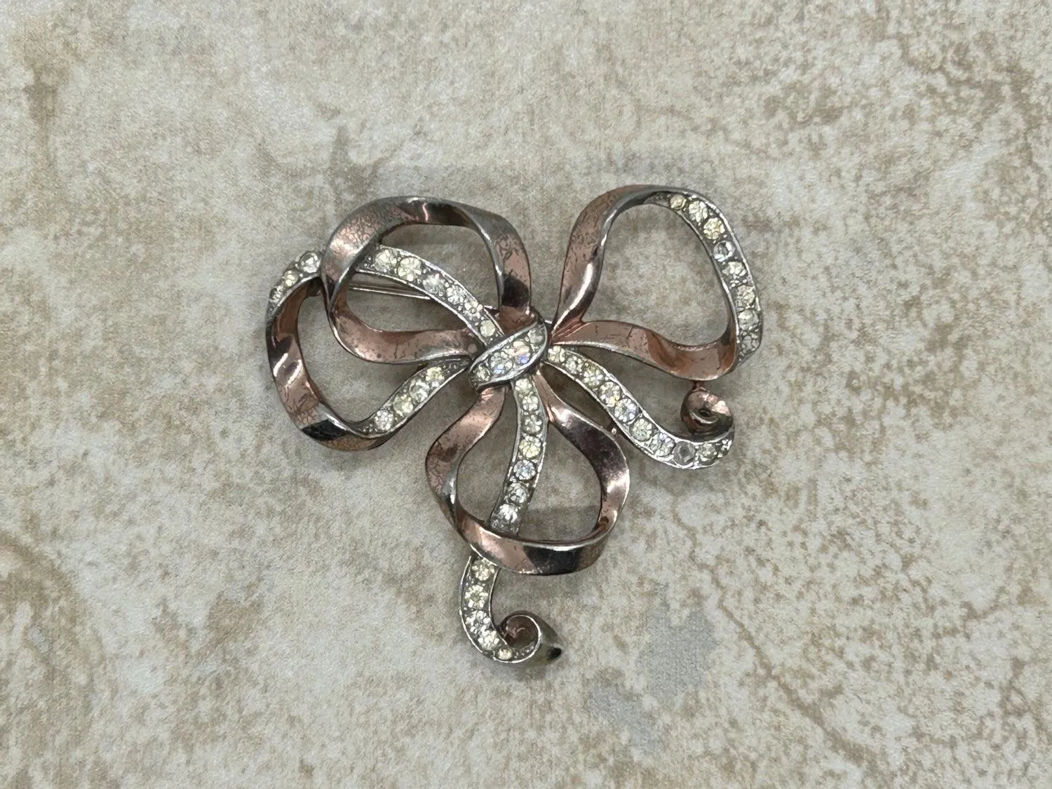 Vintage Trifari Rhinestone Studded Bow Brooch