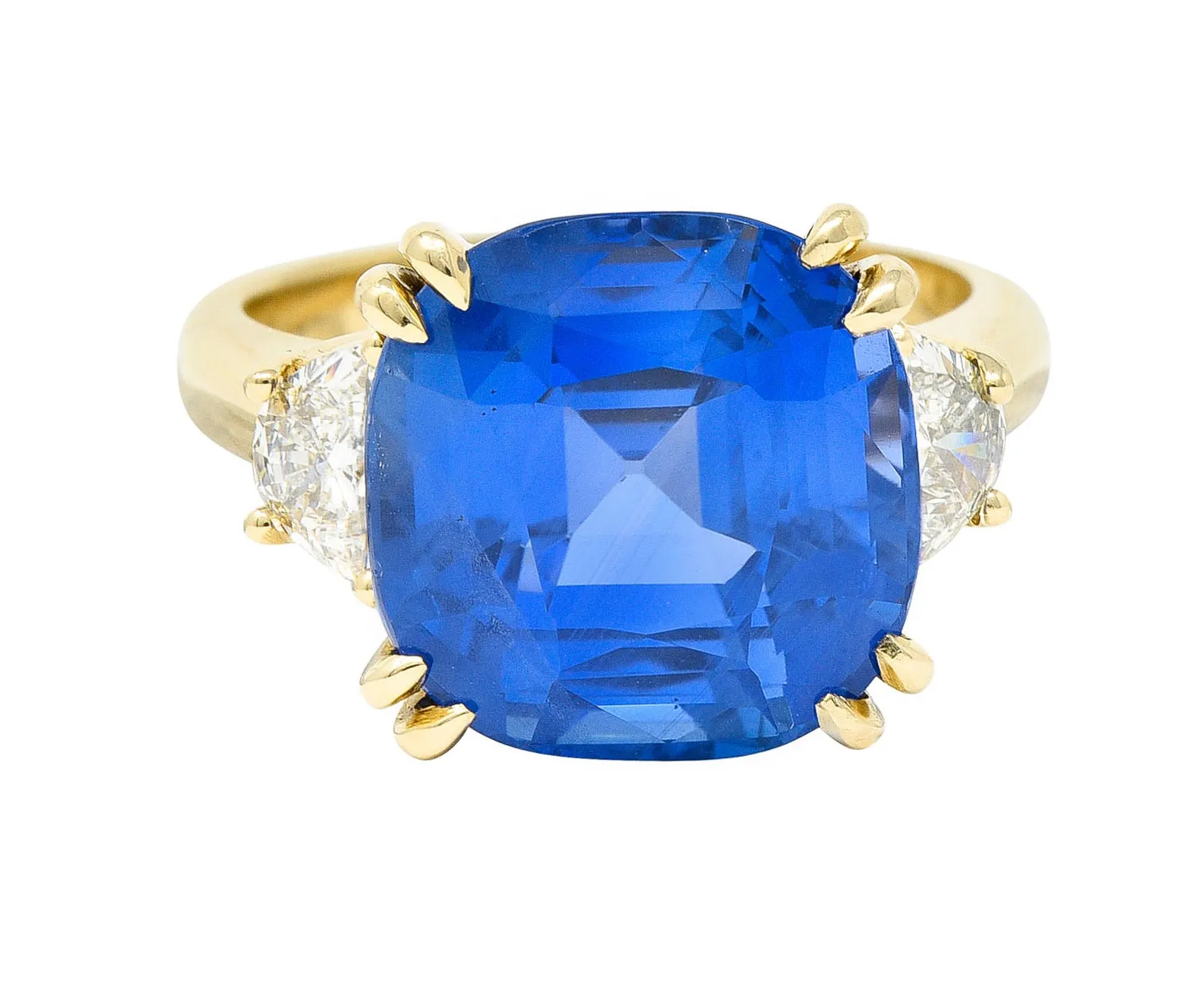 Vivid 11.25 CTW Ceylon No Heat Sapphire Diamond 14 Karat Gold Statement Ring AGL