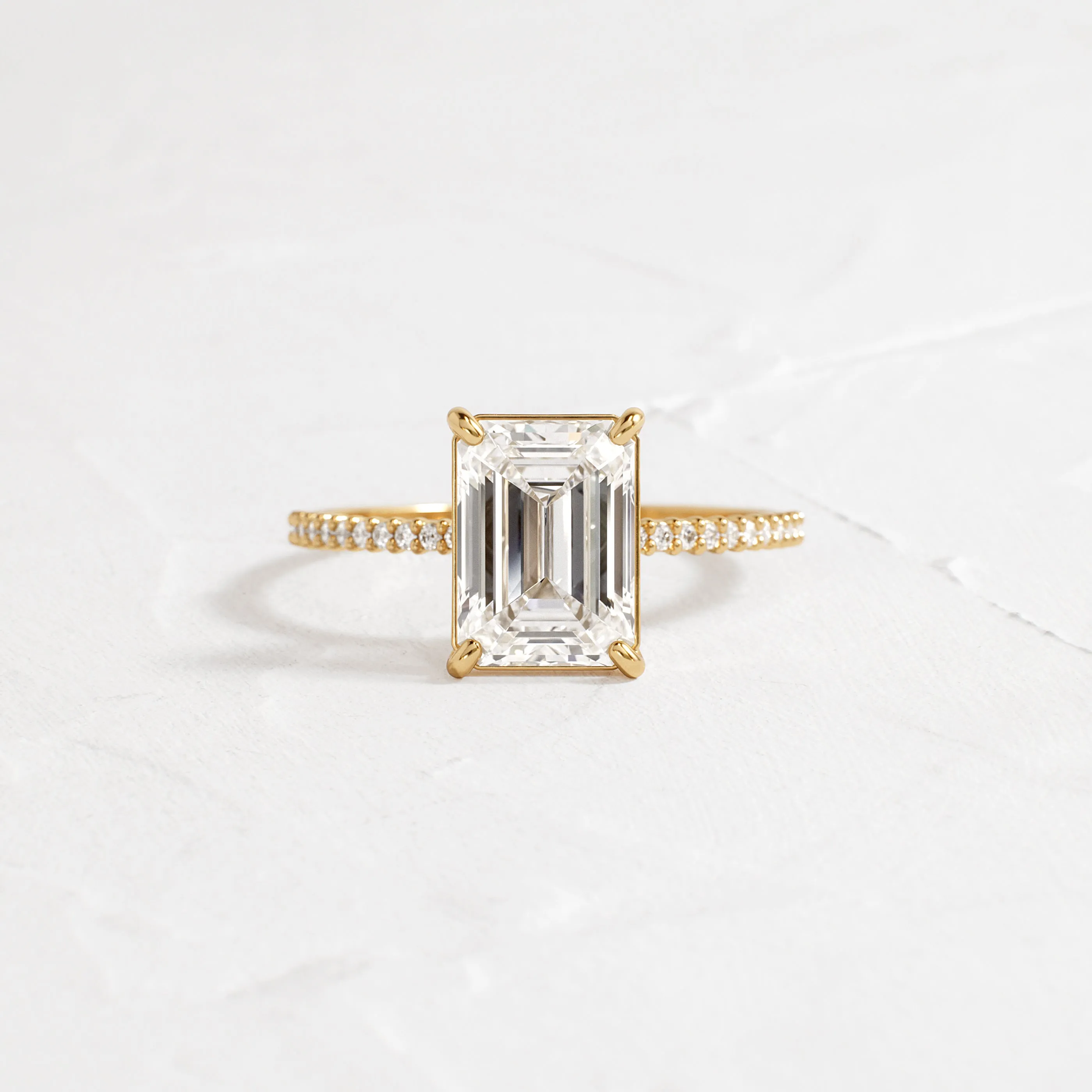 Whisper Ring with Pave Band, Emerald Cut