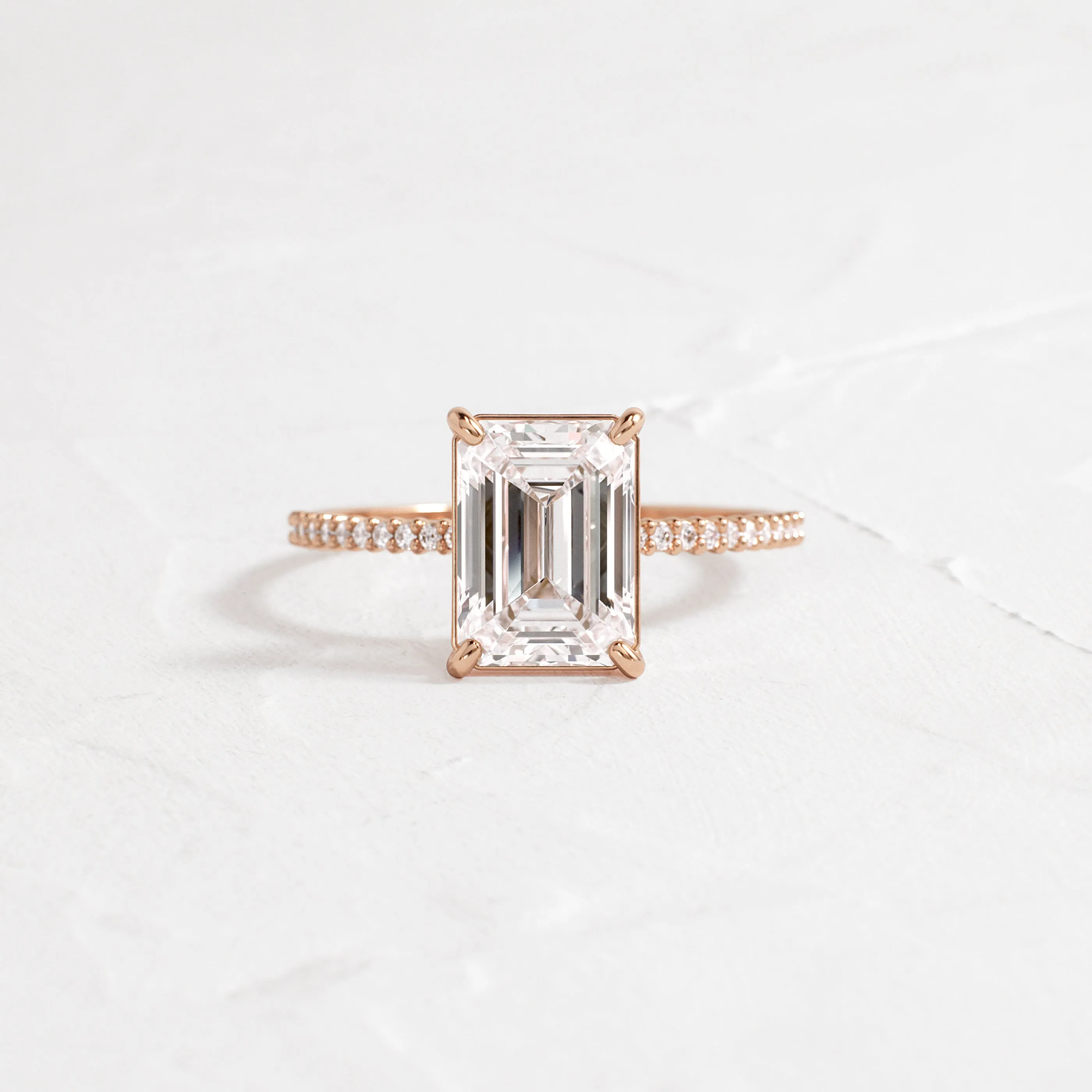 Whisper Ring with Pave Band, Emerald Cut