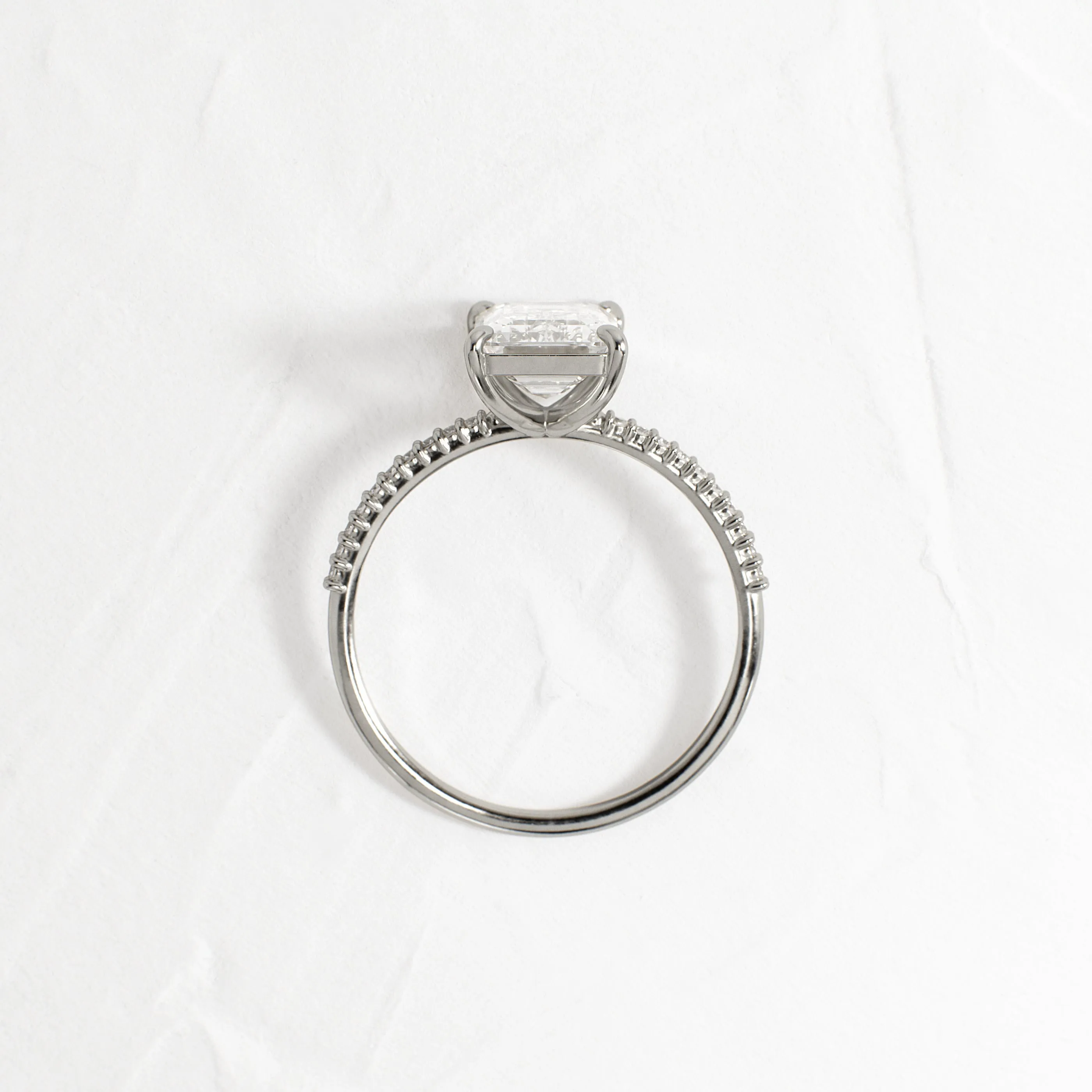 Whisper Ring with Pave Band, Emerald Cut