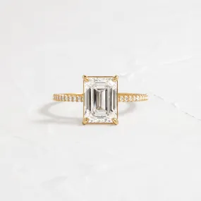 Whisper Ring with Pave Band, Emerald Cut