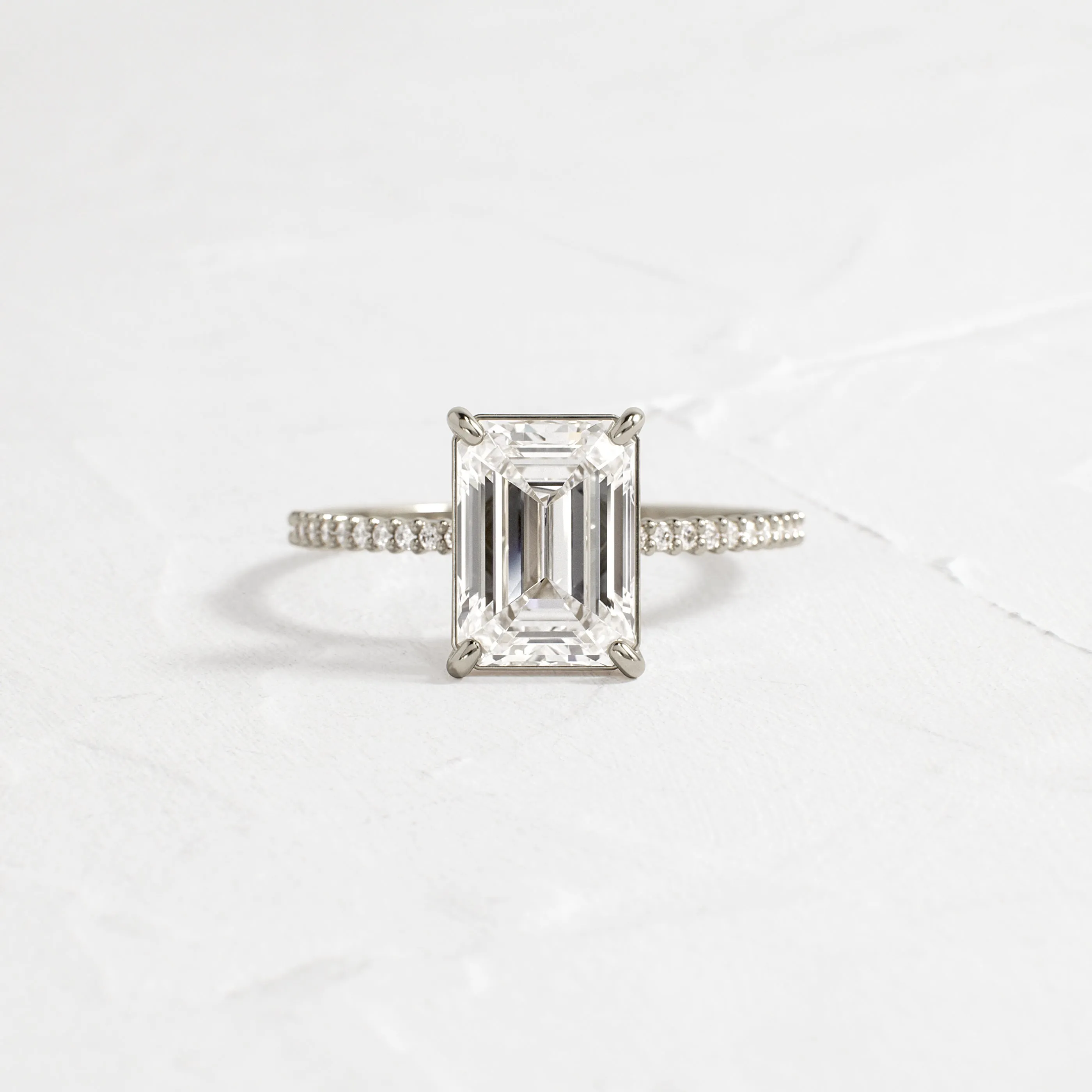 Whisper Ring with Pave Band, Emerald Cut