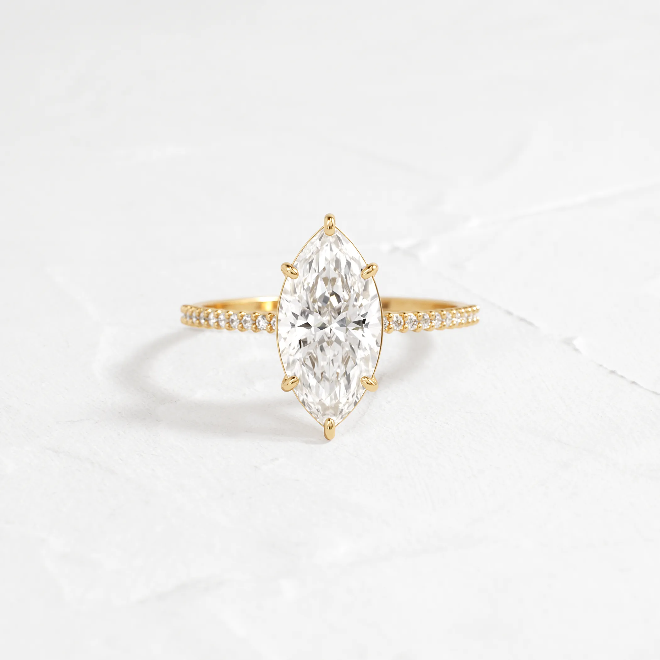 Whisper Ring with Pave Band, Marquise Cut