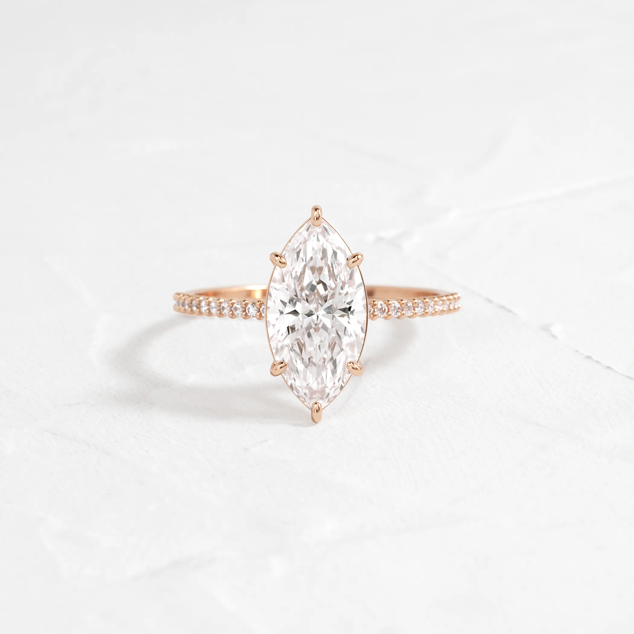 Whisper Ring with Pave Band, Marquise Cut