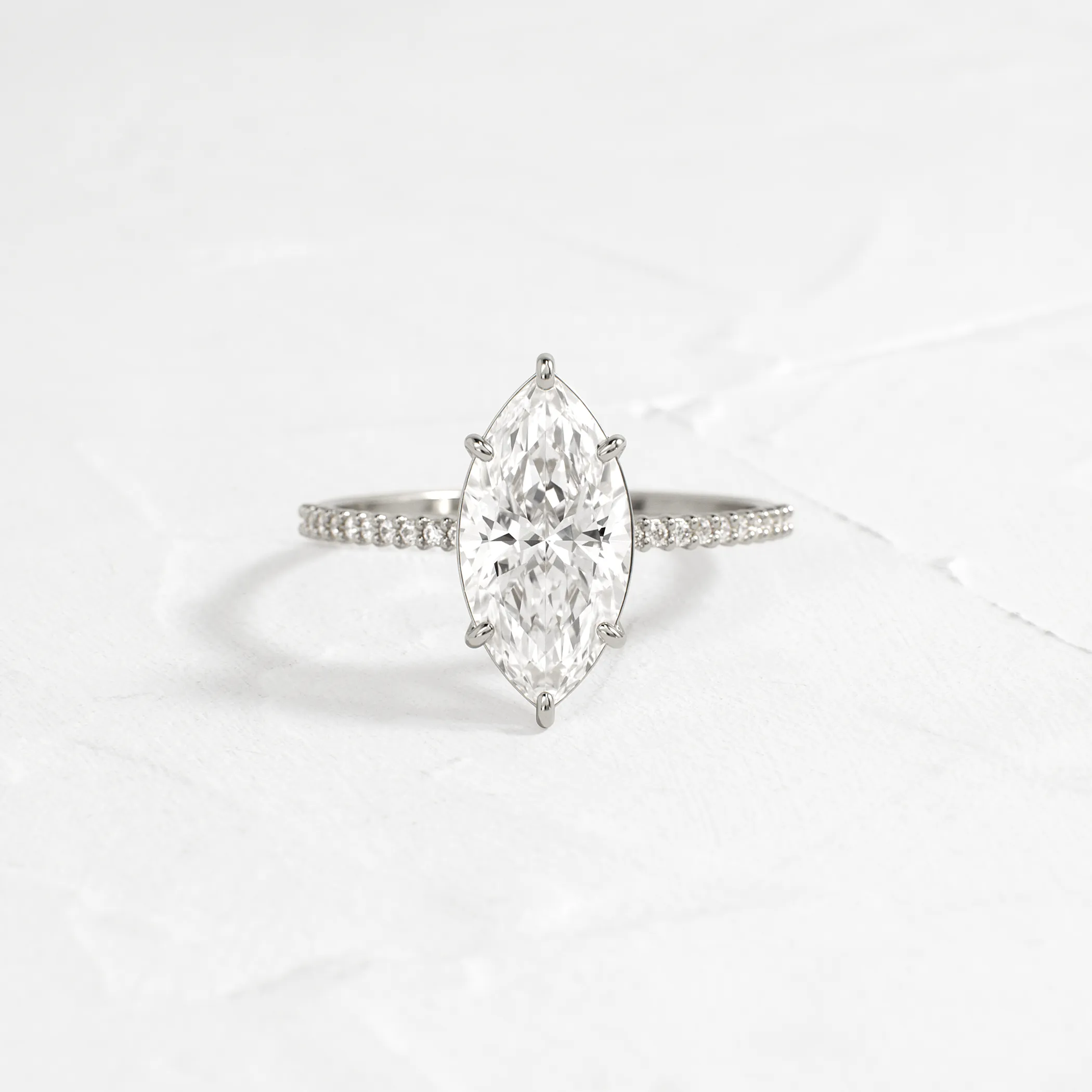 Whisper Ring with Pave Band, Marquise Cut