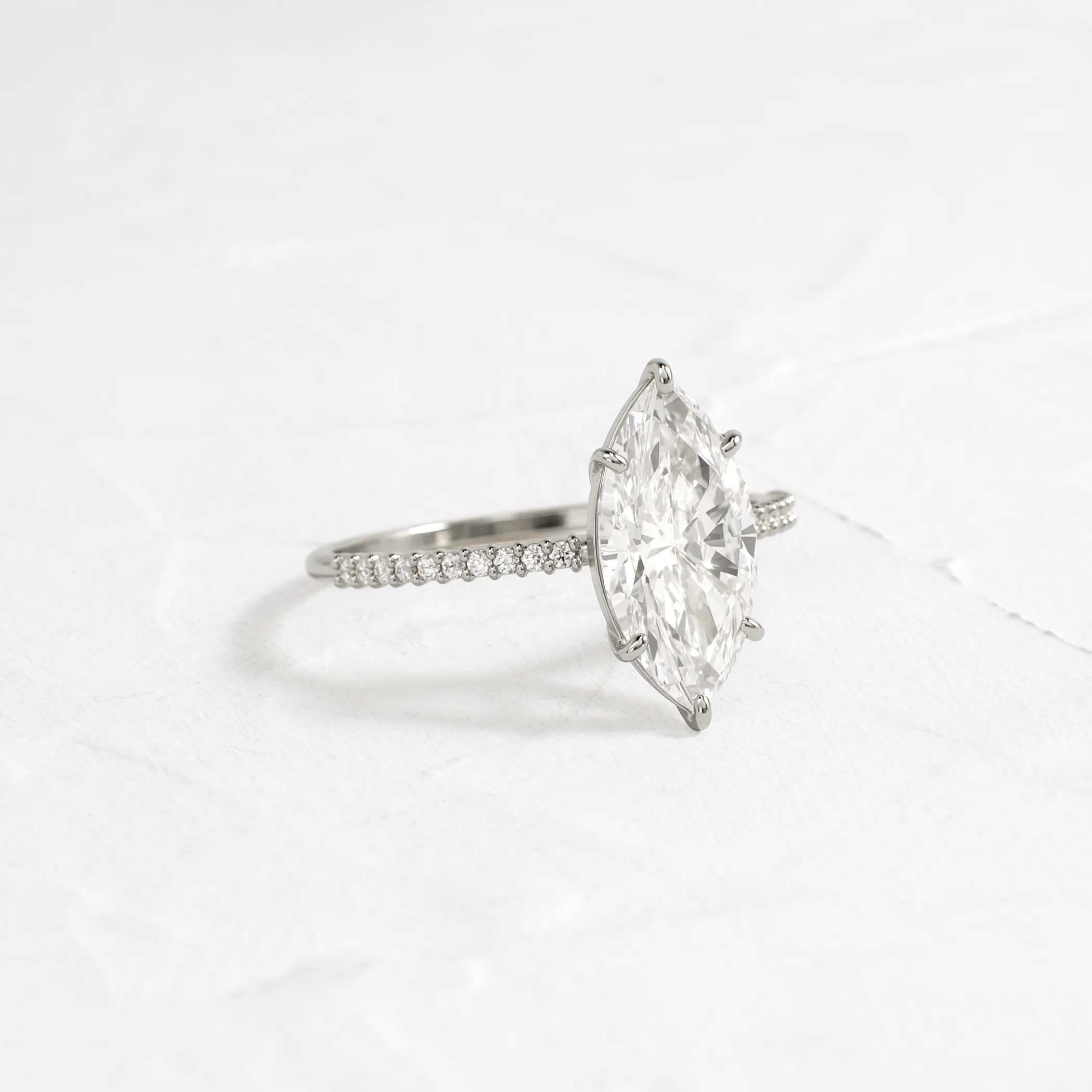 Whisper Ring with Pave Band, Marquise Cut