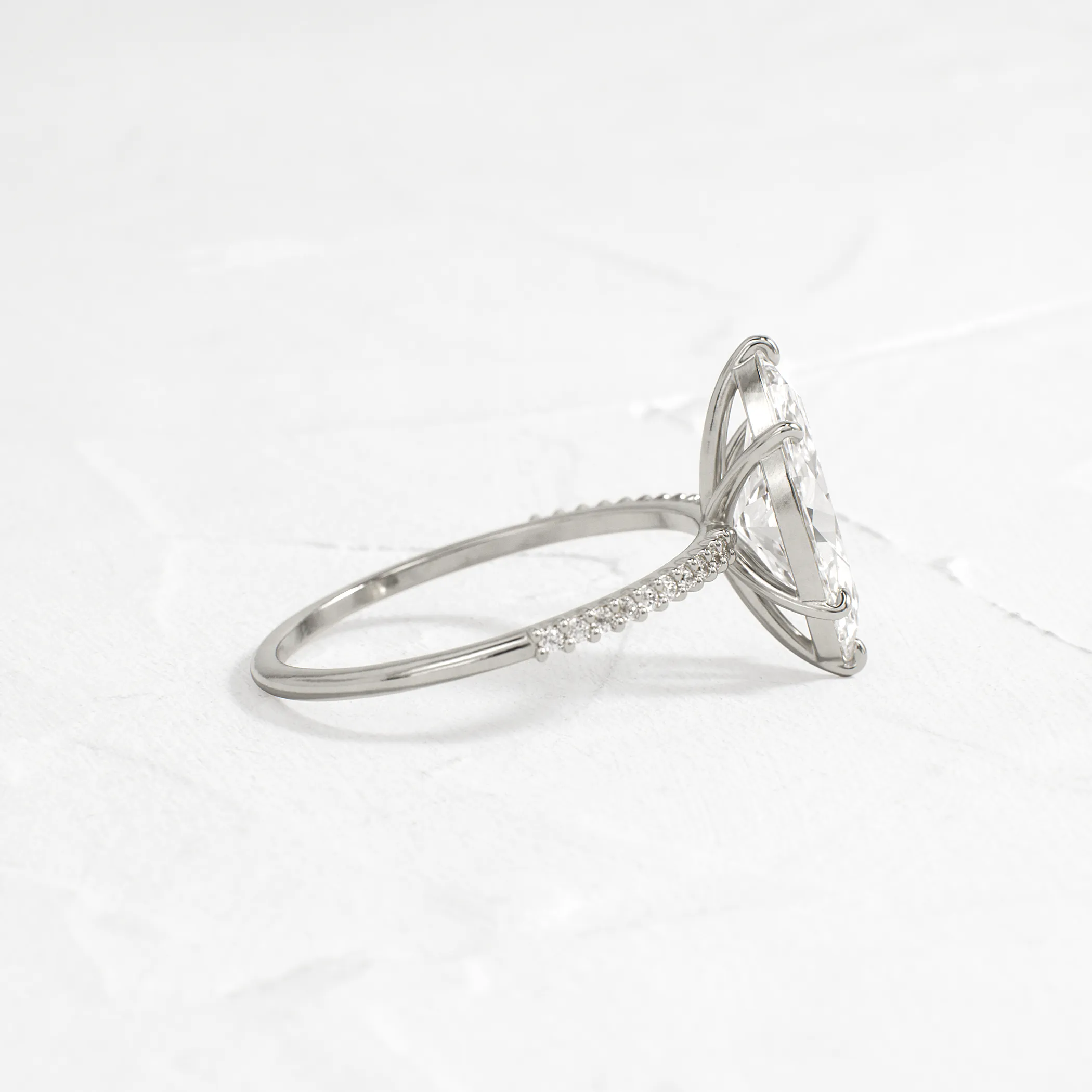 Whisper Ring with Pave Band, Marquise Cut