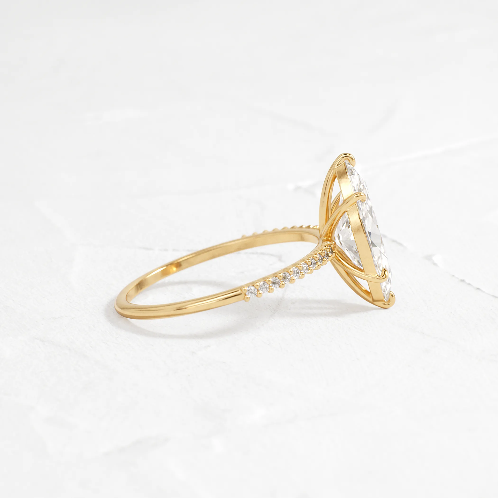 Whisper Ring with Pave Band, Marquise Cut