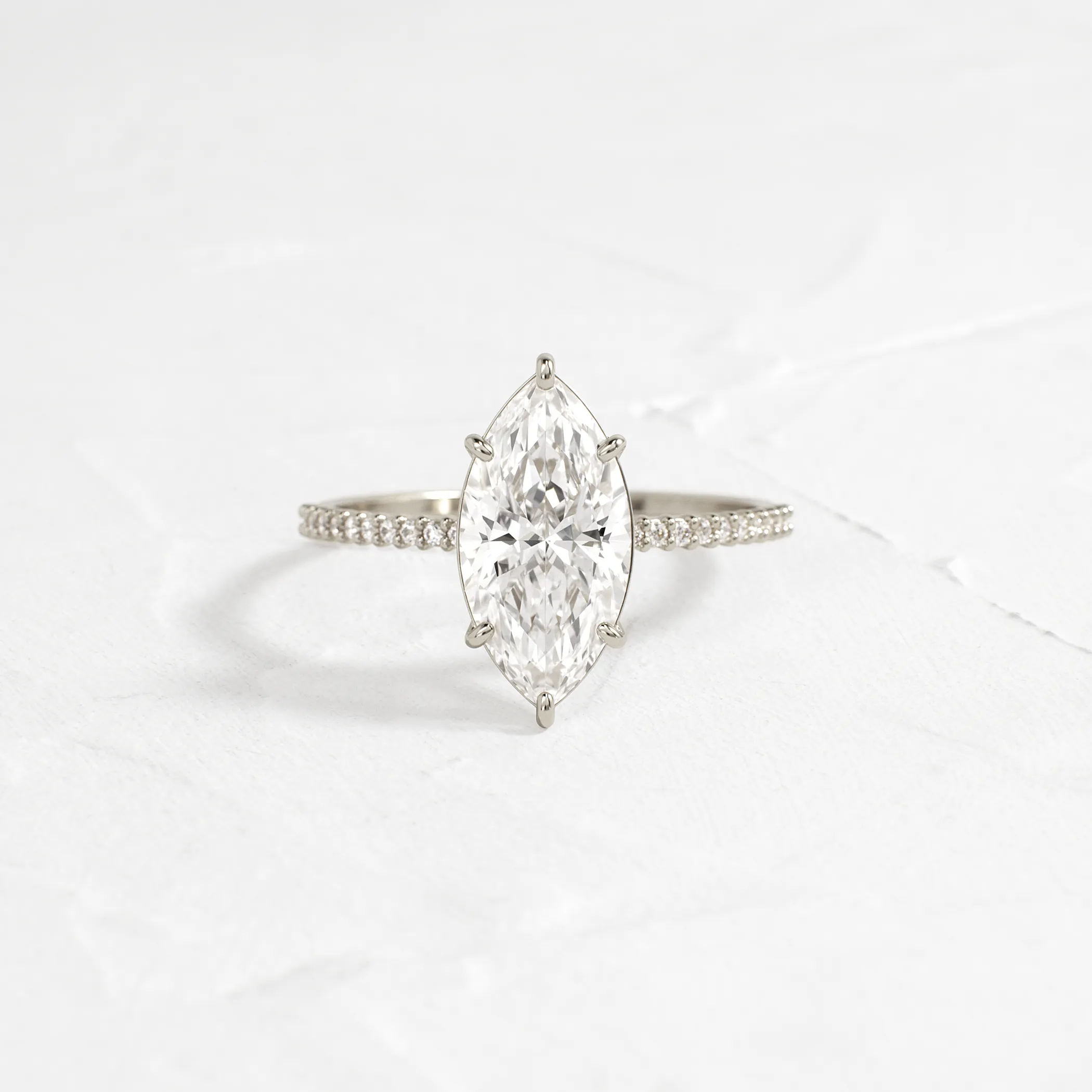 Whisper Ring with Pave Band, Marquise Cut