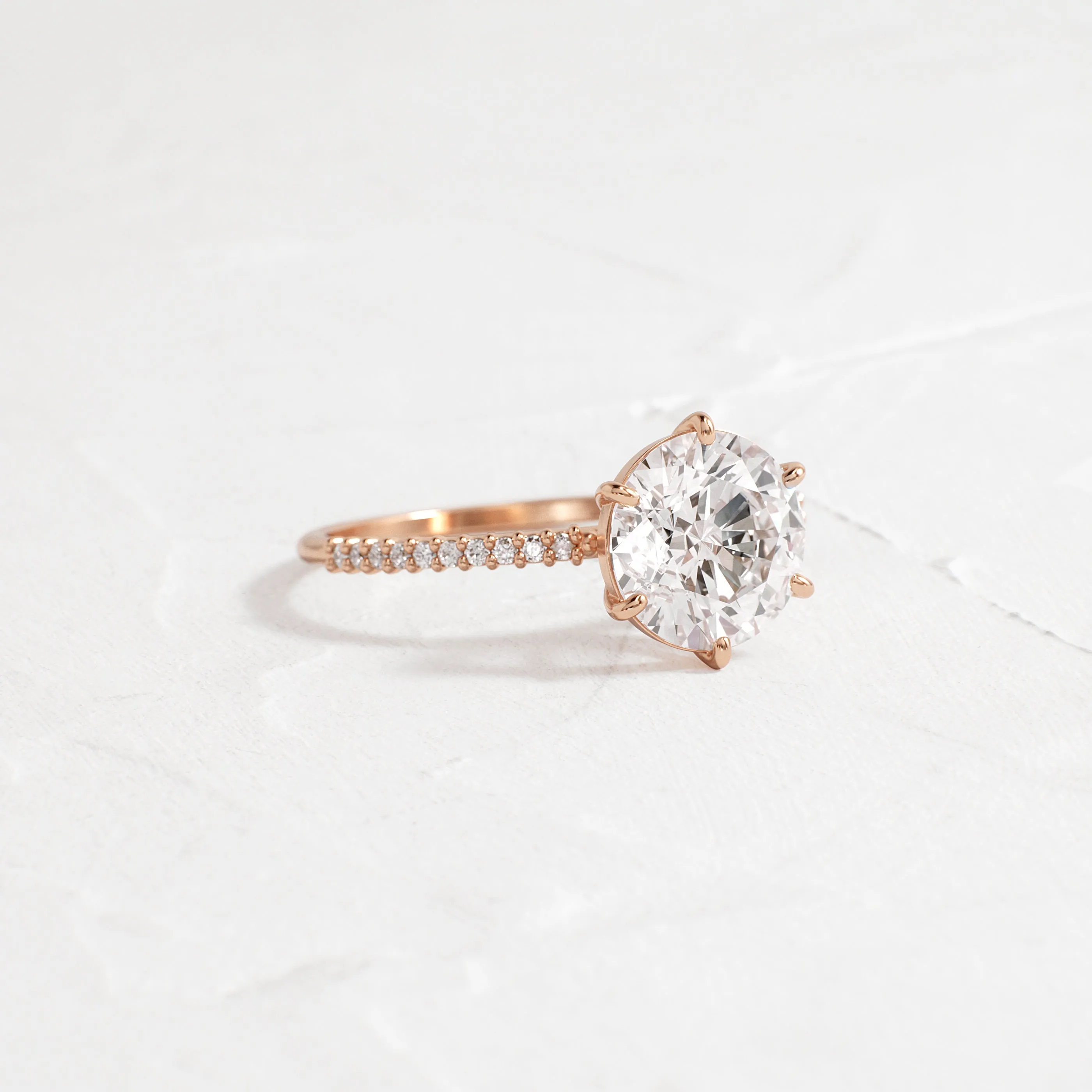 Whisper Ring with Pave Band, Round Cut