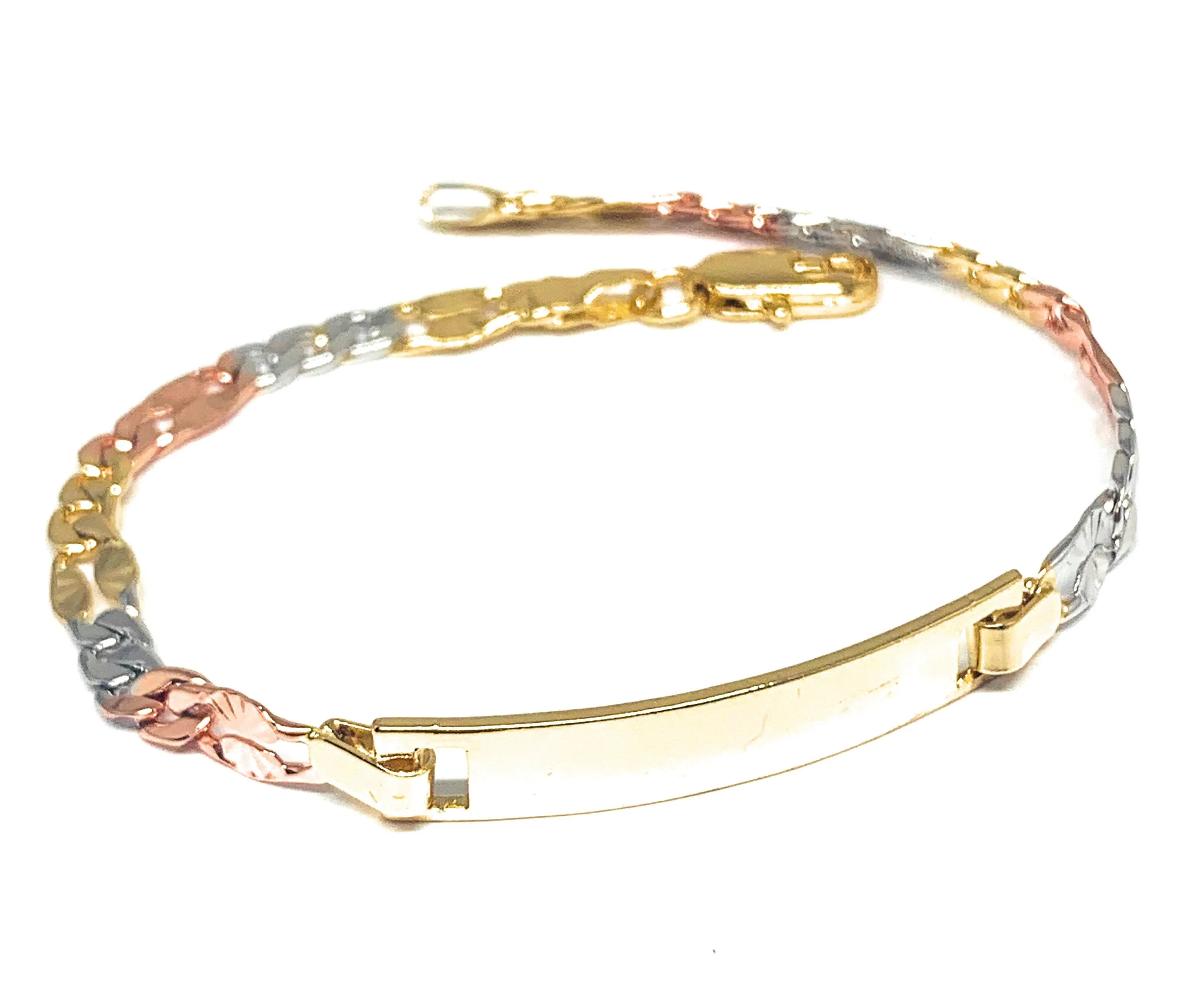 Women’s Gold Plated Tri-Color ID Bracelet 7.5” 5.5mm Width Esclava