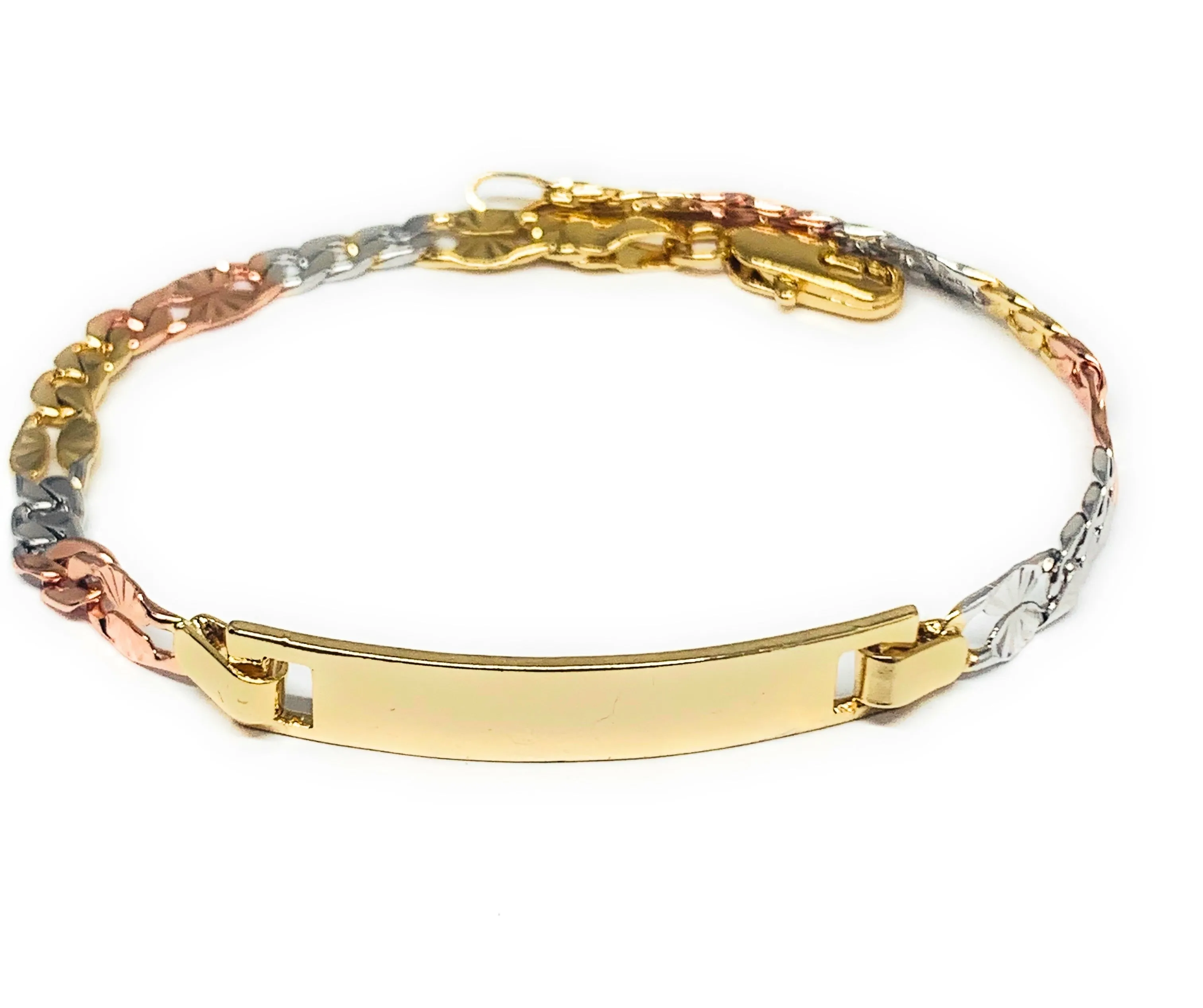 Women’s Gold Plated Tri-Color ID Bracelet 7.5” 5.5mm Width Esclava