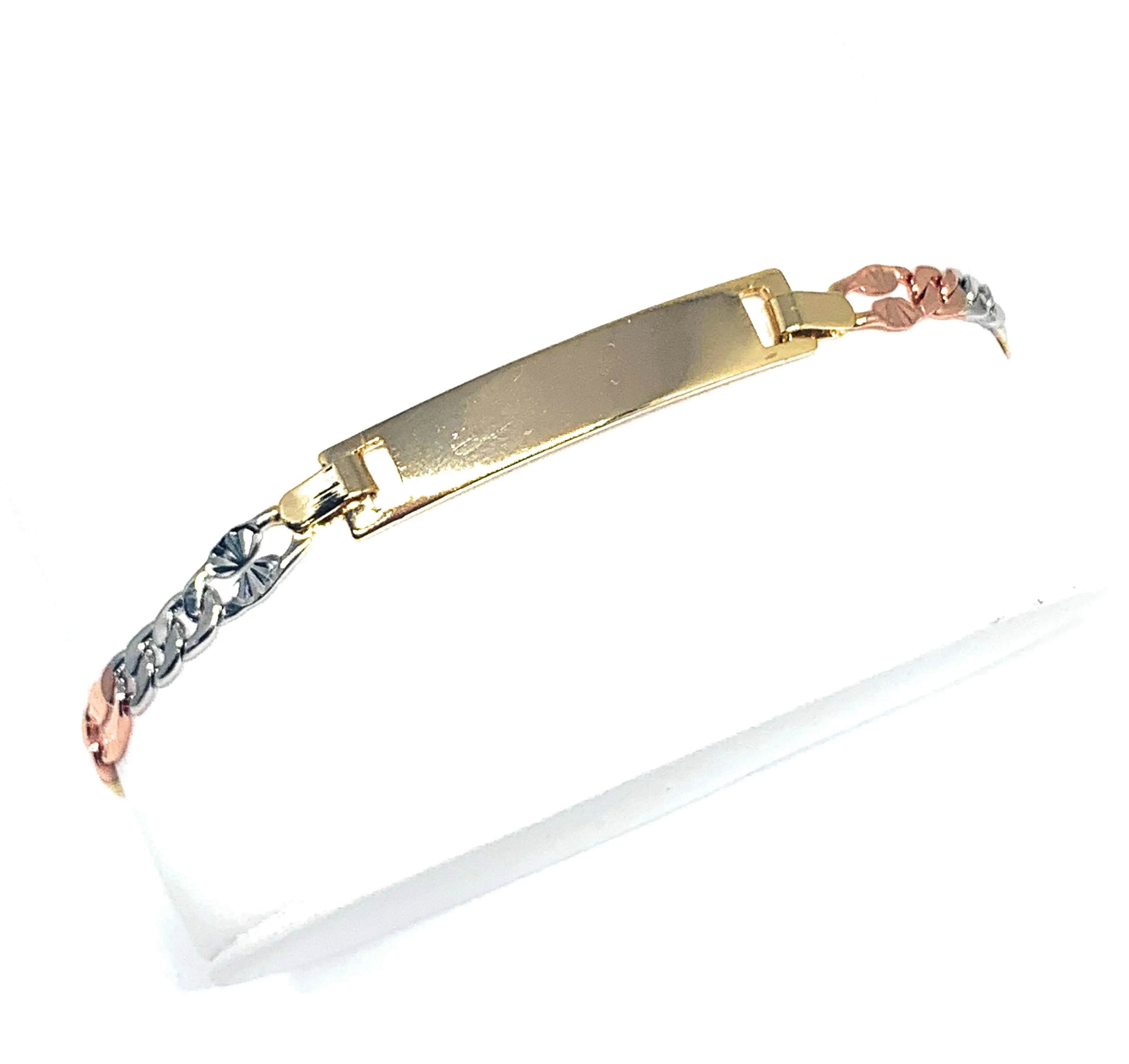 Women’s Gold Plated Tri-Color ID Bracelet 7.5” 5.5mm Width Esclava