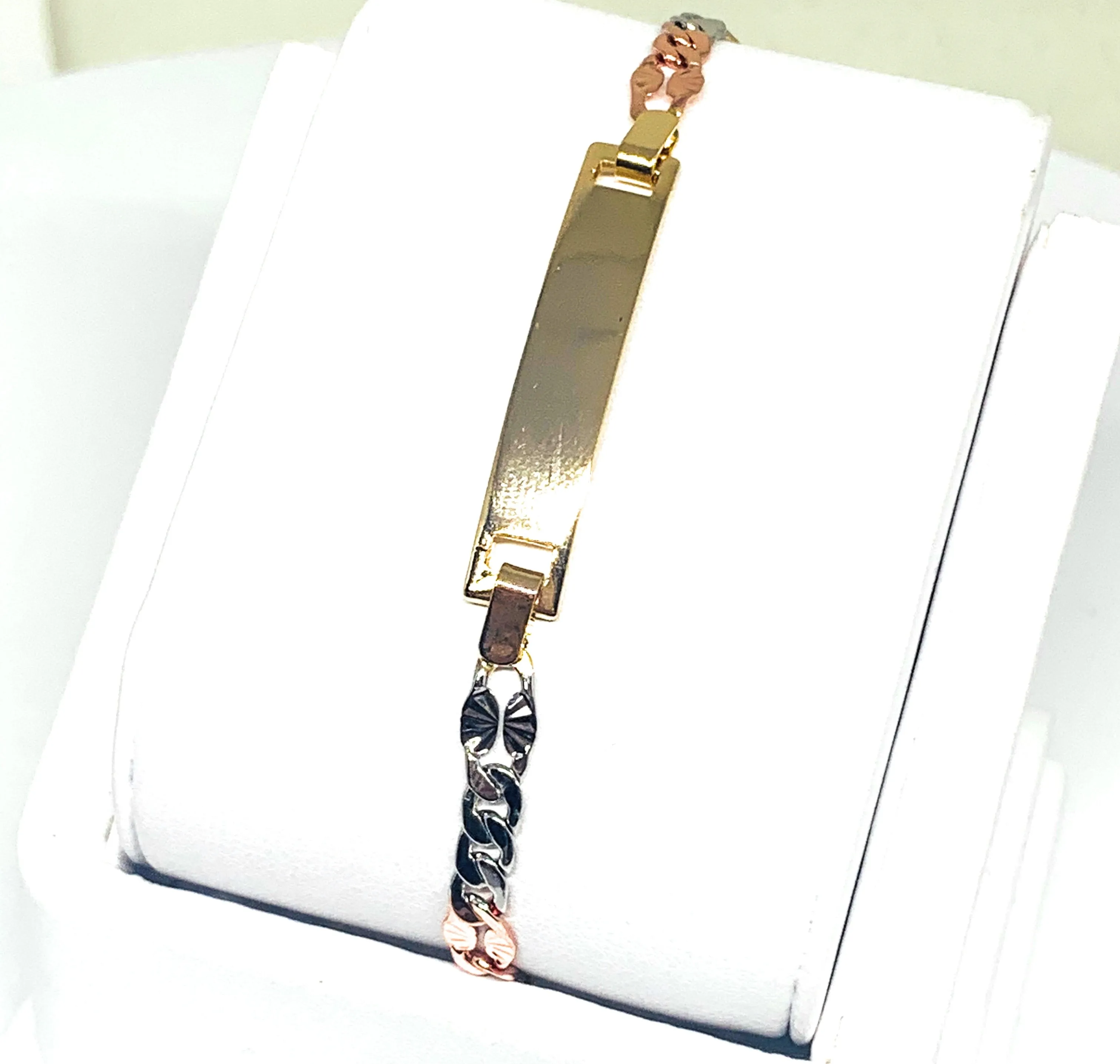 Women’s Gold Plated Tri-Color ID Bracelet 7.5” 5.5mm Width Esclava