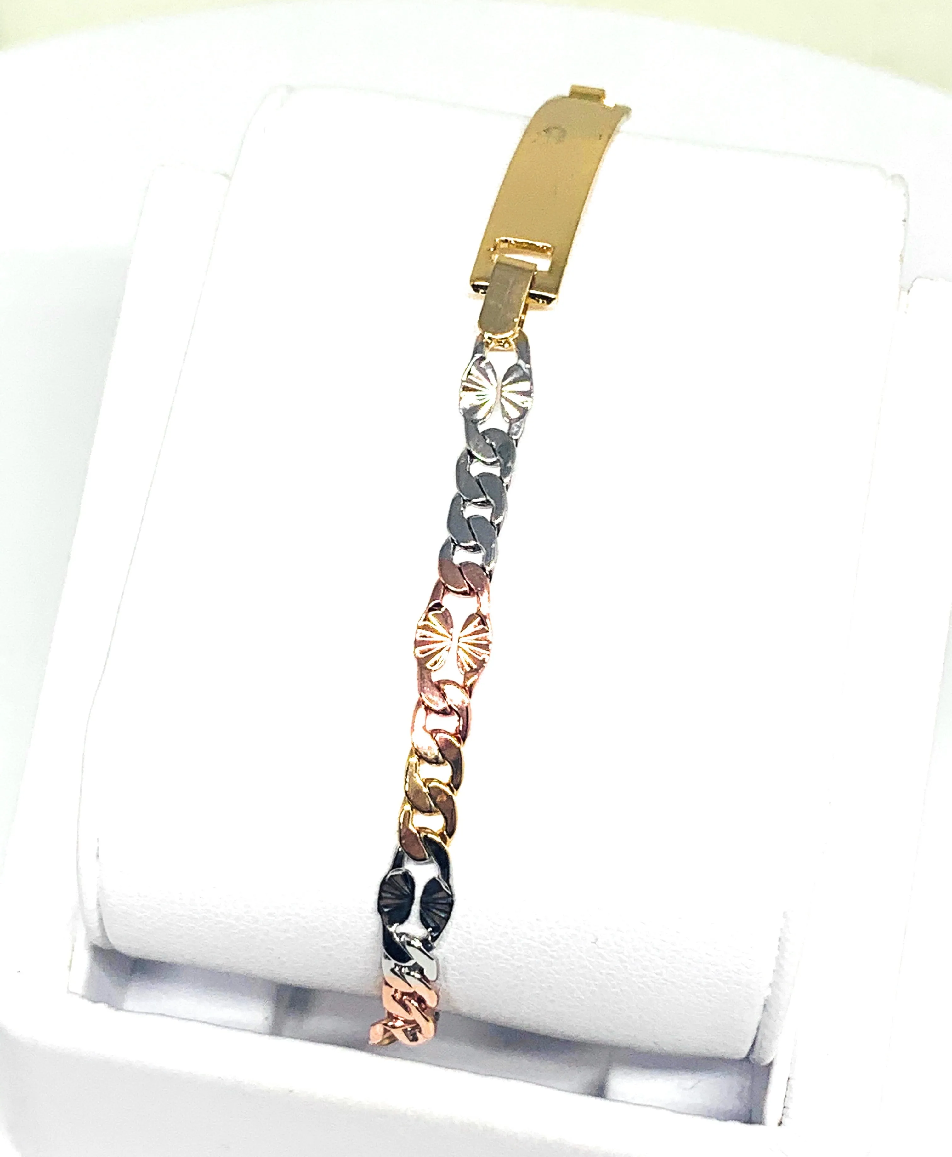 Women’s Gold Plated Tri-Color ID Bracelet 7.5” 5.5mm Width Esclava