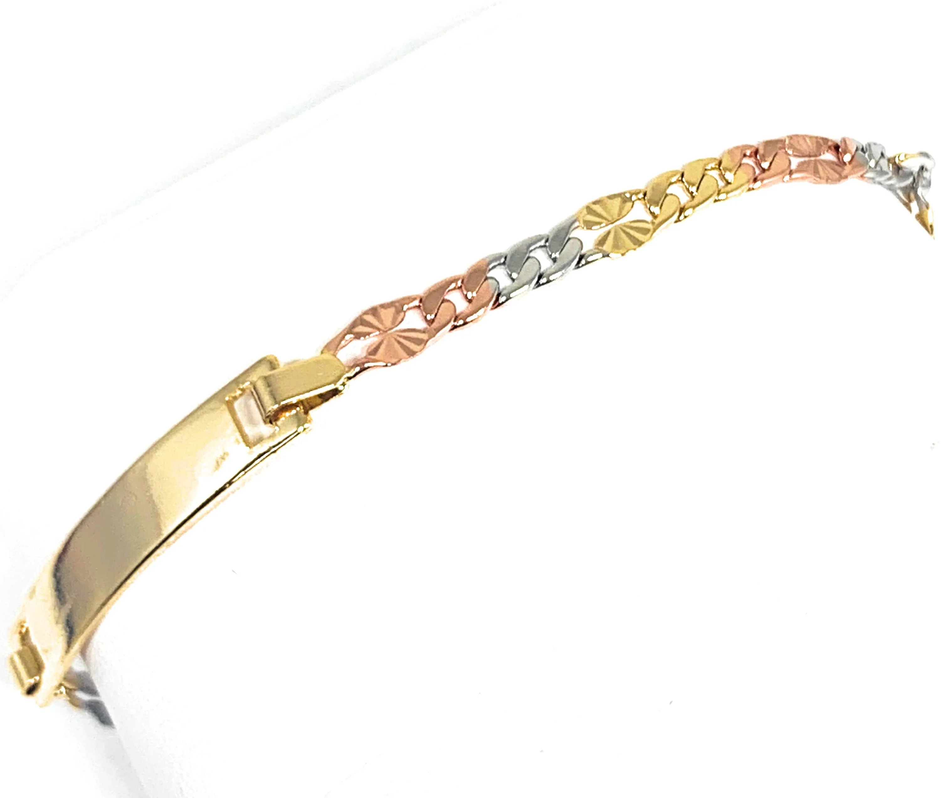 Women’s Gold Plated Tri-Color ID Bracelet 7.5” 5.5mm Width Esclava