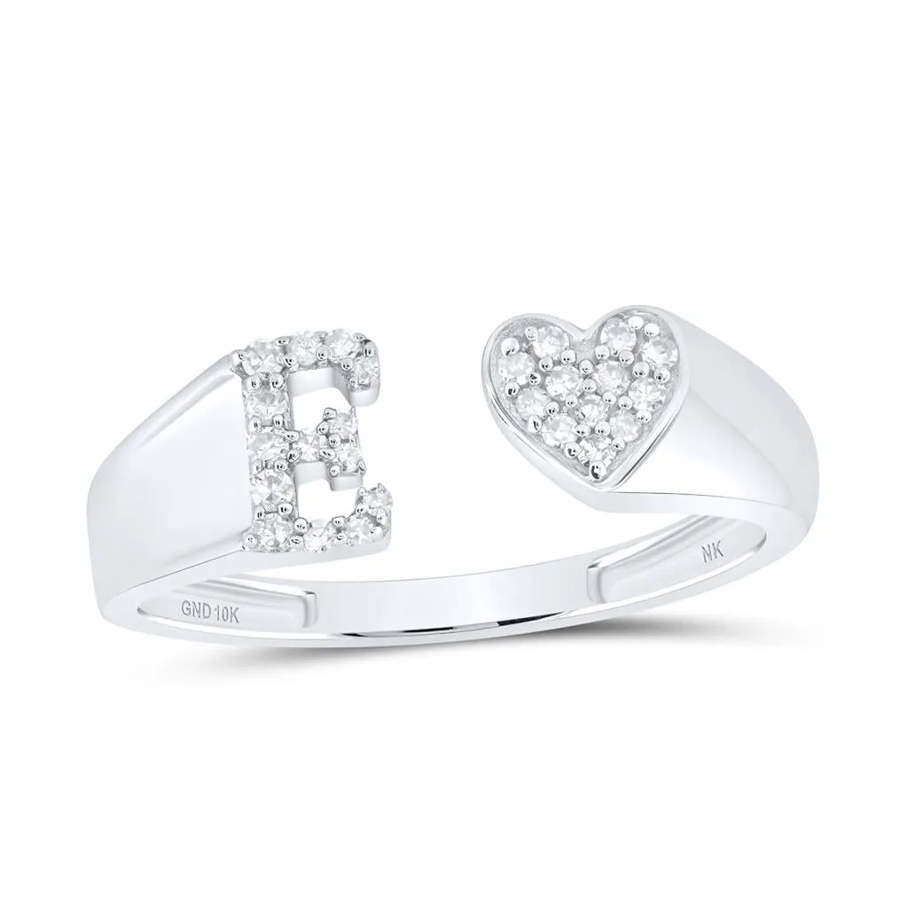 Womens Initial Letter Heart Diamond Ring 10K Gold