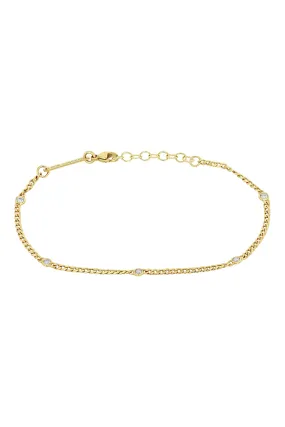 Zoe Chicco Extra Small Curb Chain Bracelet with 5 Floating Diamonds in 14k Yellow Gold